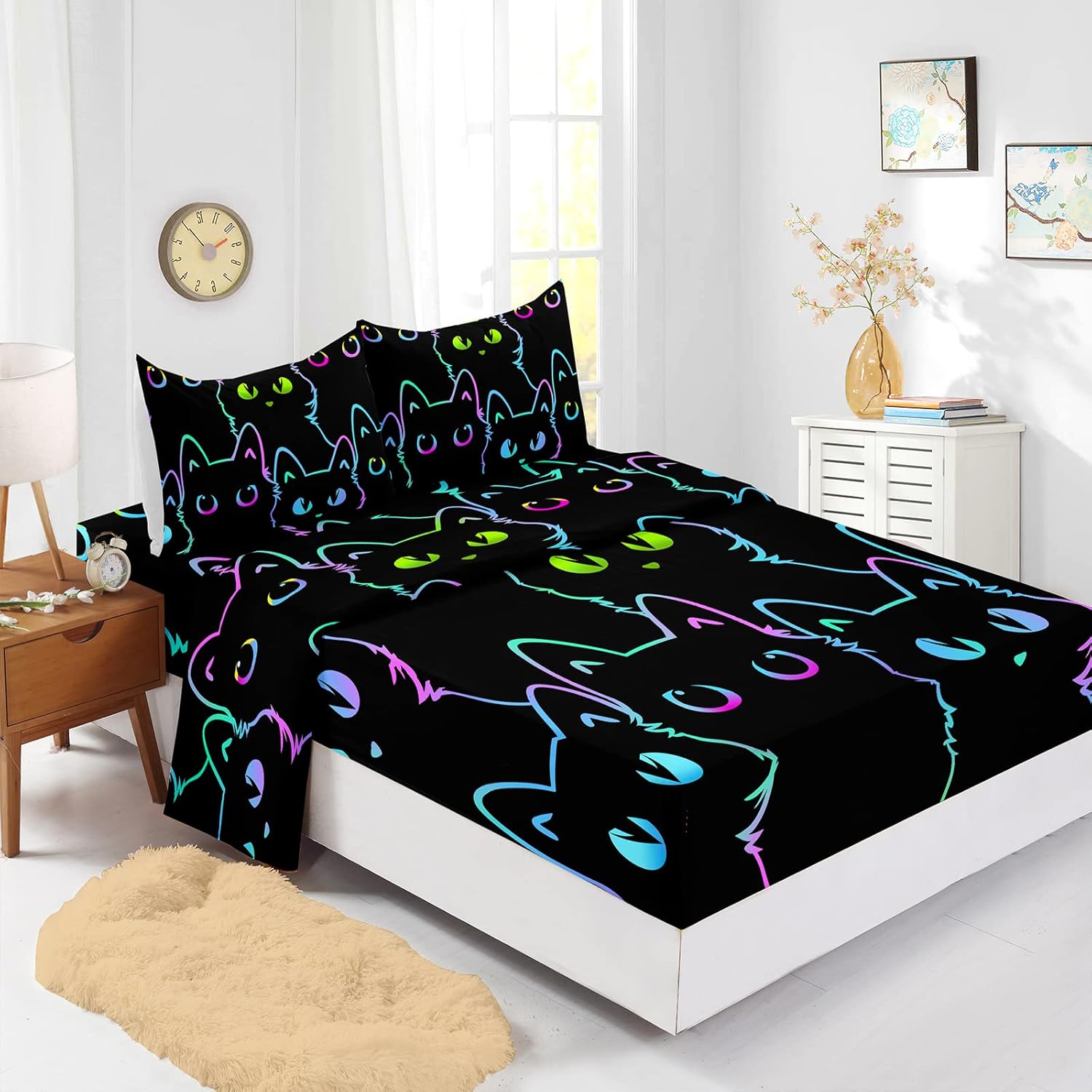 Cute Cartoon Cat Sheet Set Twin Size 4 Piece