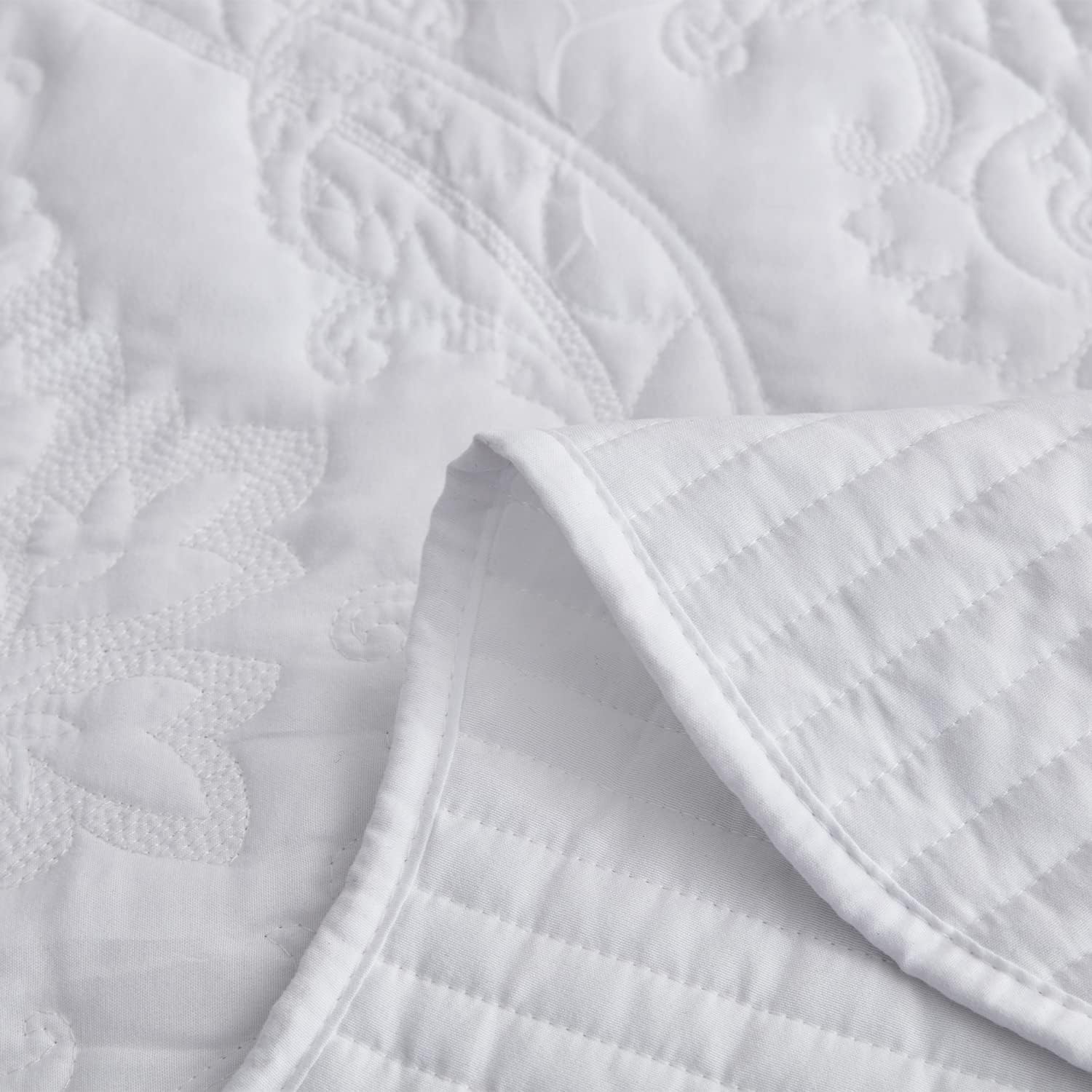 CHIXIN Queen Bedspread Set - Damask Paisley Pattern 4 Piece Reversible