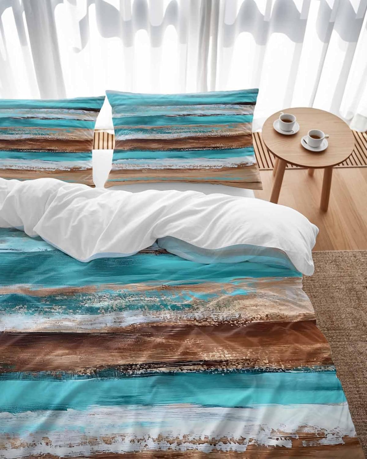 Turquoise Brown Queen Duvet Cover Set 3 Pieces