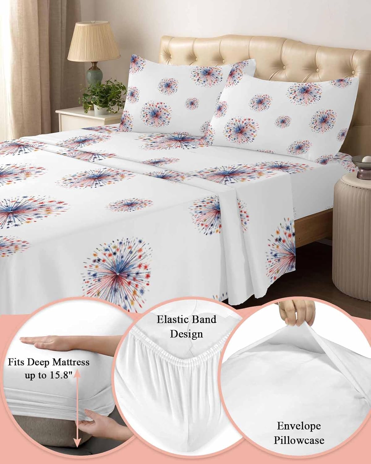 Boanket 4th of July Fireworks King Sheet Set 4 Piece