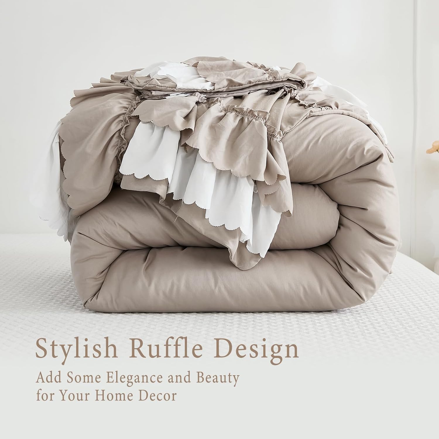 Herside Taupe Ruffle Comforter Set King Size 1