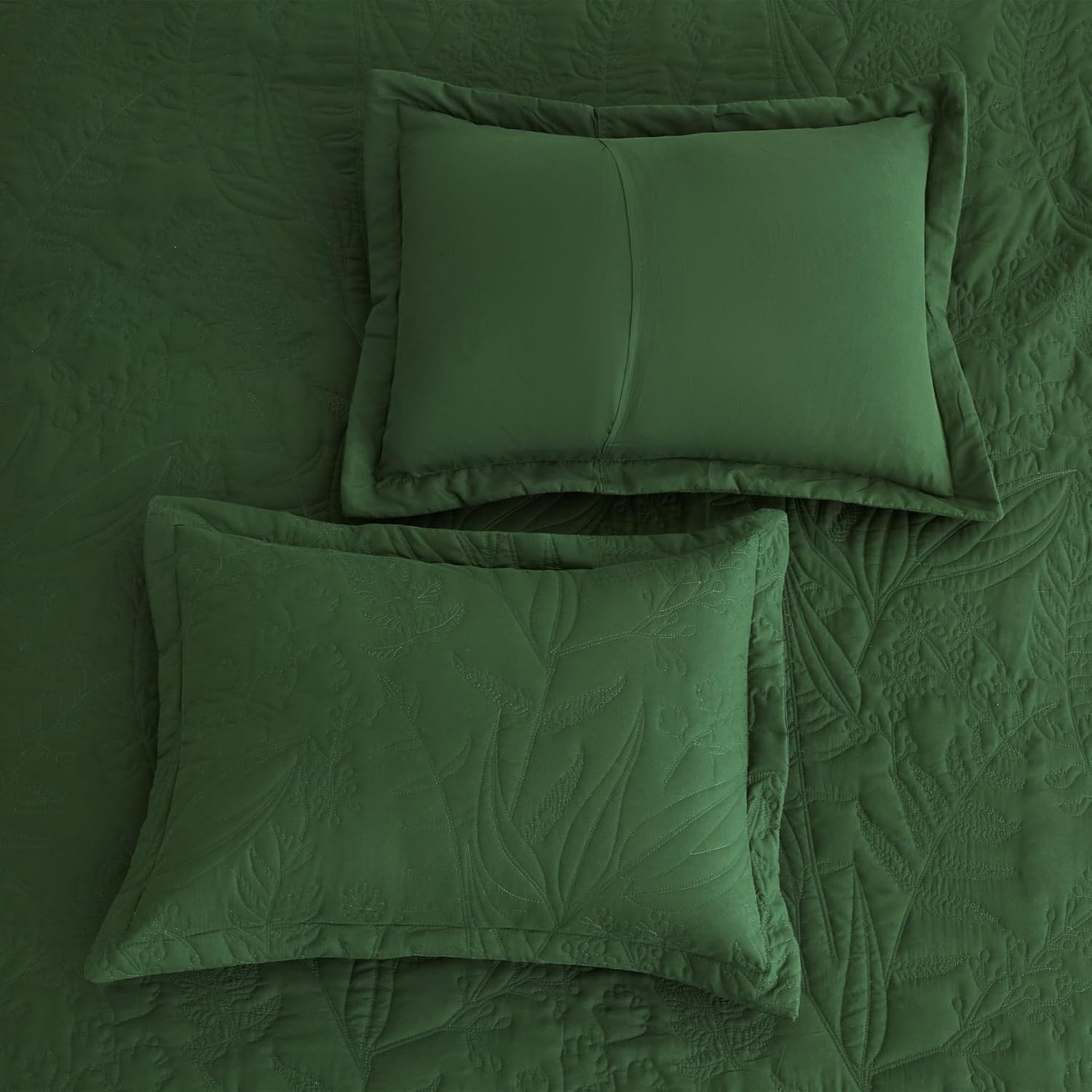 HZ HY Botanical Queen Bedspread Set Leaves Pattern Reversible 5 Piece Olive Green