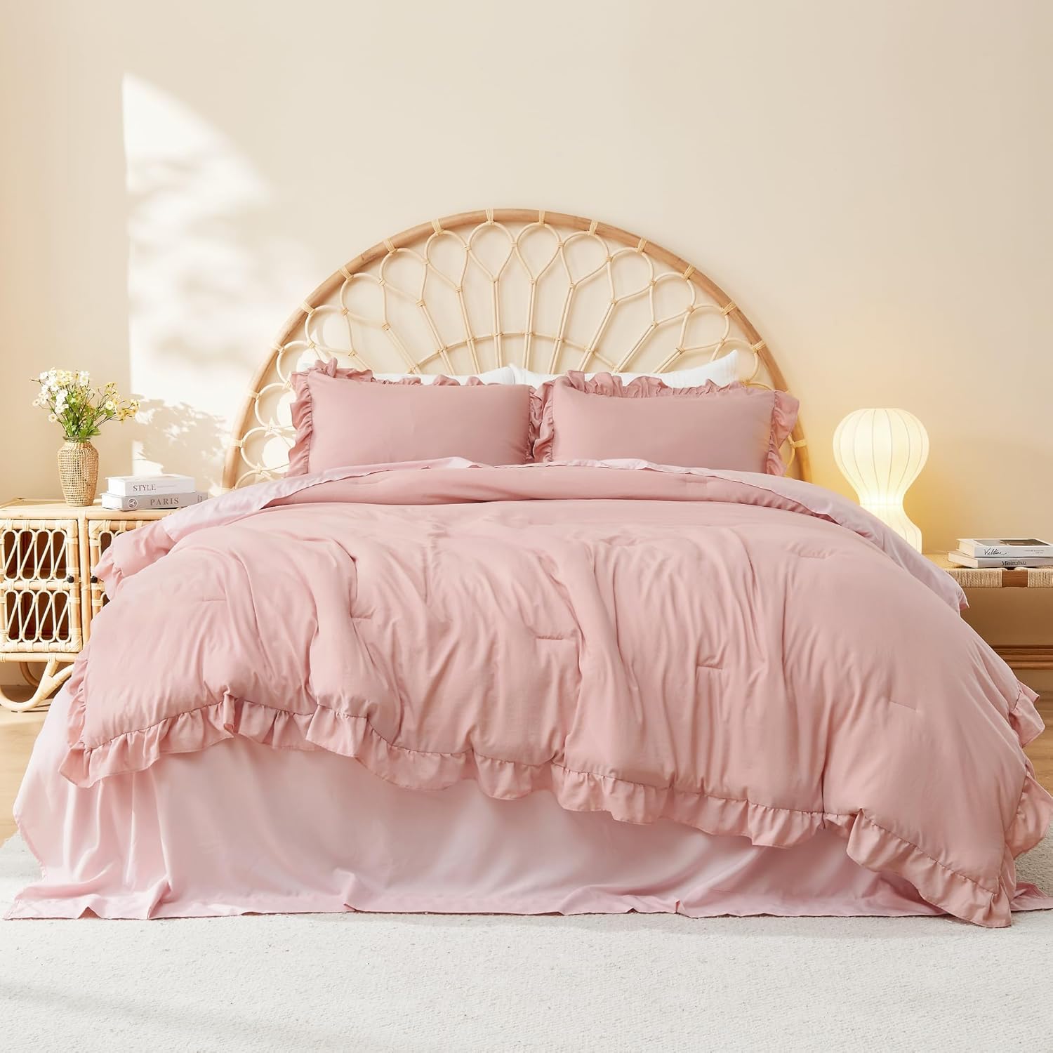 Litanika Blush Pink Ruffle Comforter Set 3 Piece