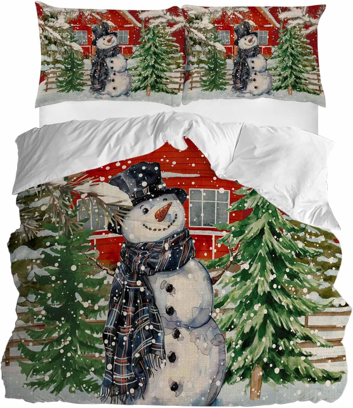 HelloWink Christmas Snowman Duvet Cover 3 Piece King Size Set