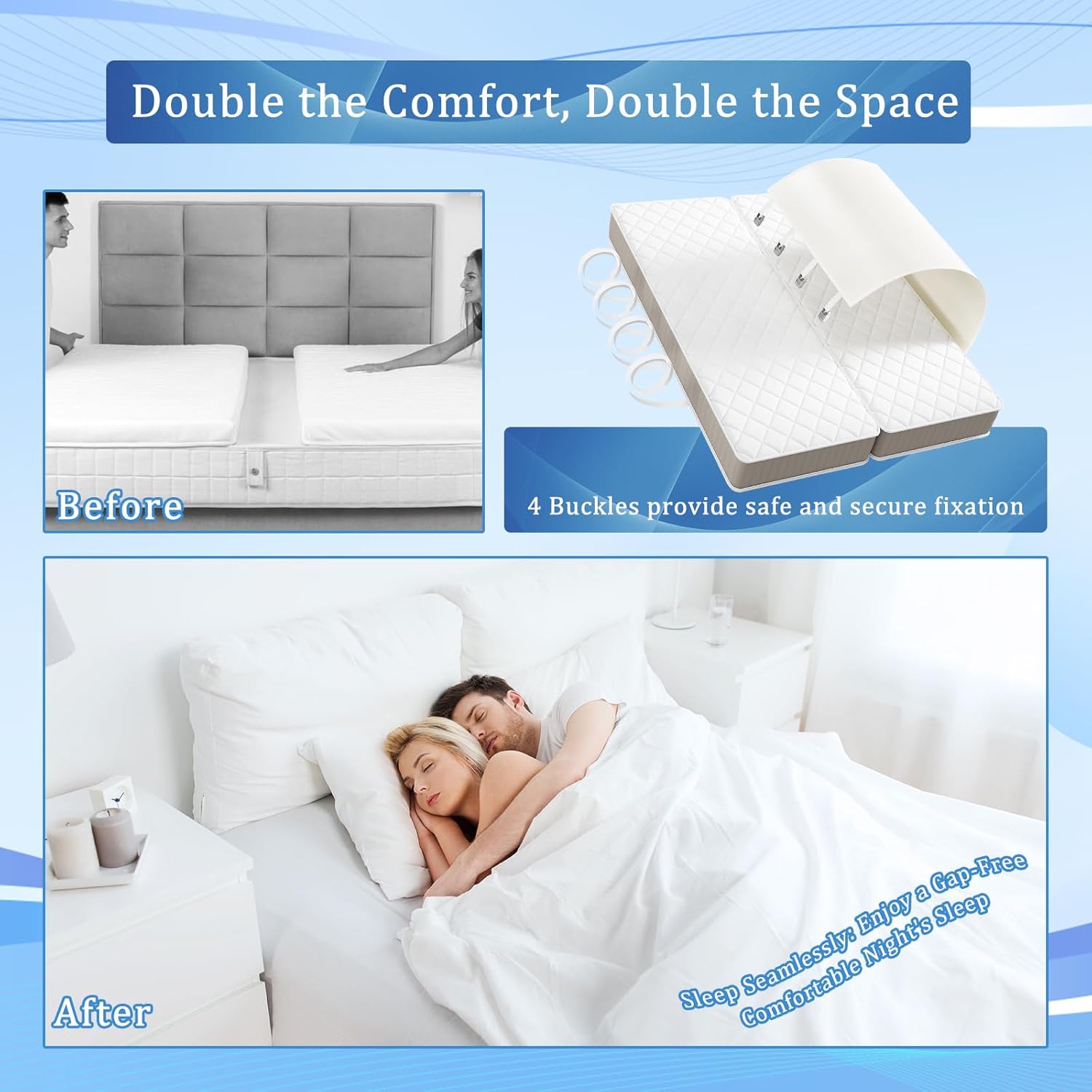 Gretion Twin to King Bed Converter with 4 Metal Buttons