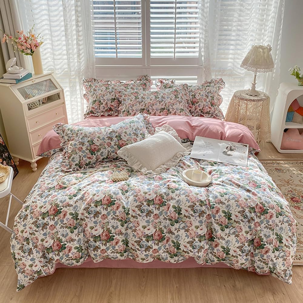 4 Piece Shabby Chic Duvet Cover Set for Girls Kids Teens