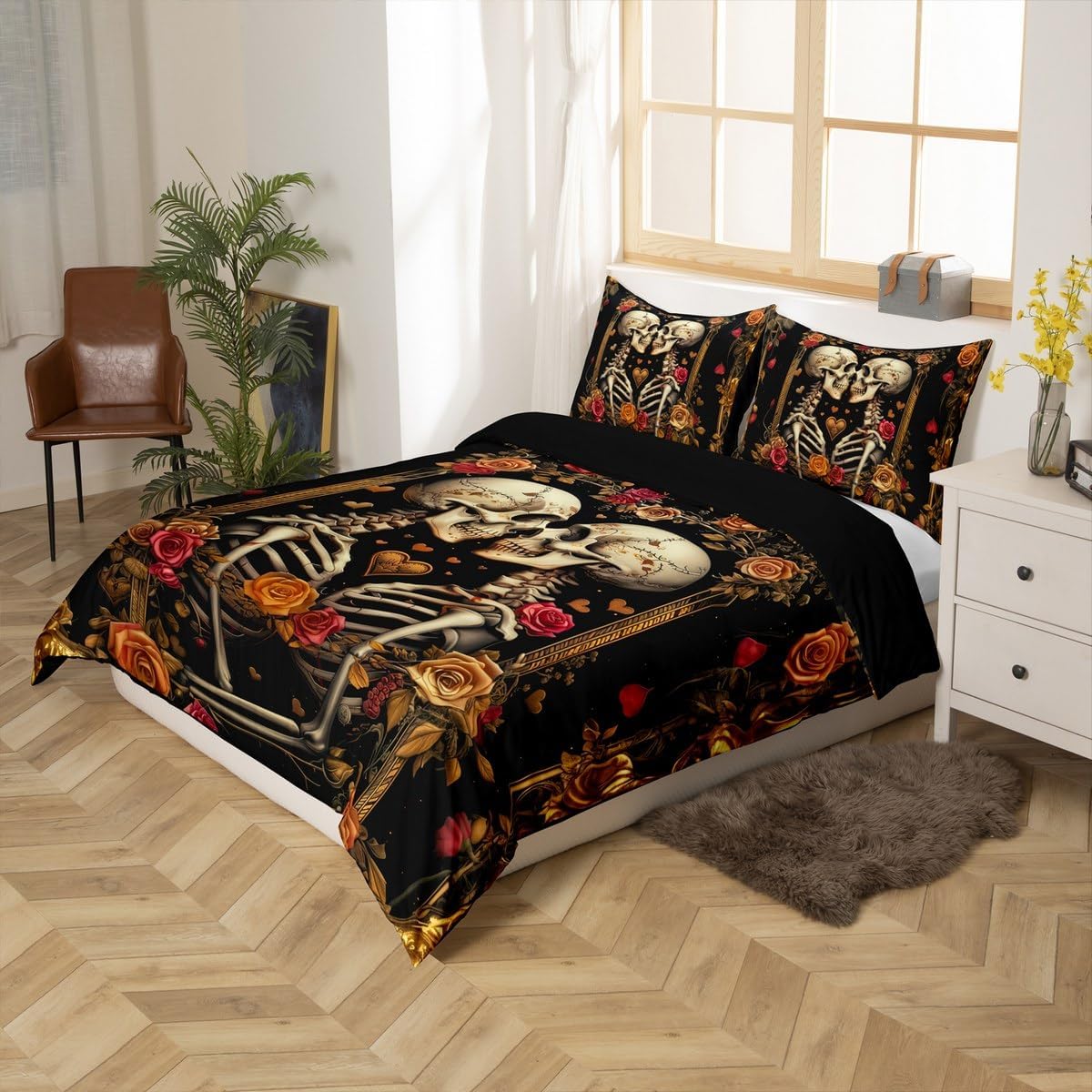 Manfei Couple Skeleton Duvet Cover Set Queen Size