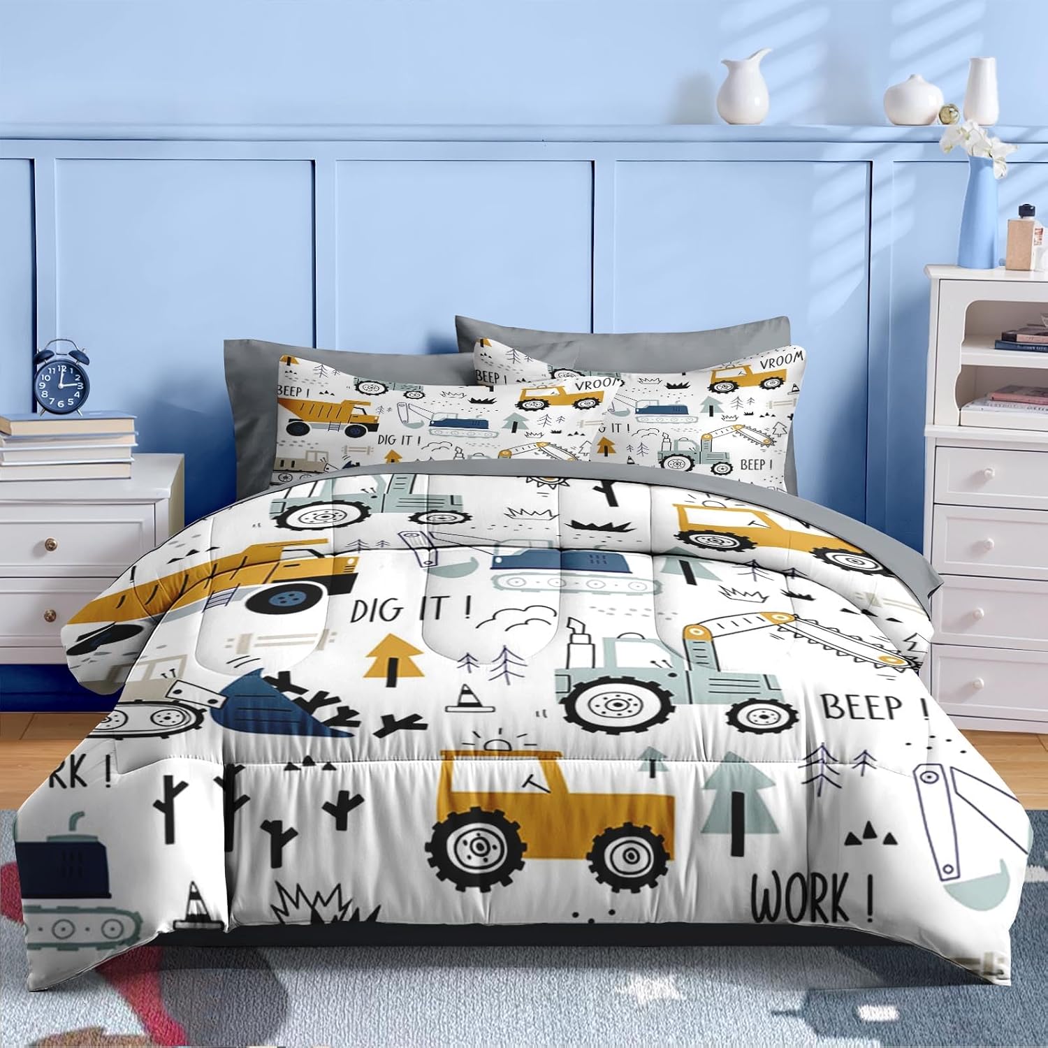 Nesker Comforter Set Queen Size with Cargo Crane Design 1