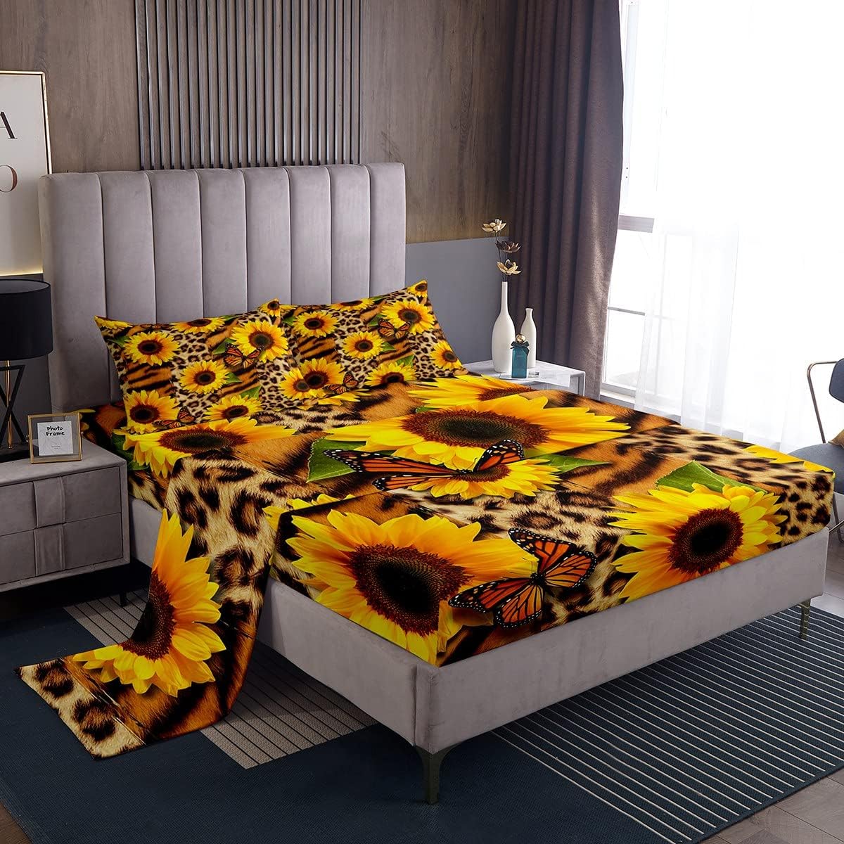 Manfei Brown Leopard Print Queen Sheet Set 4pcs