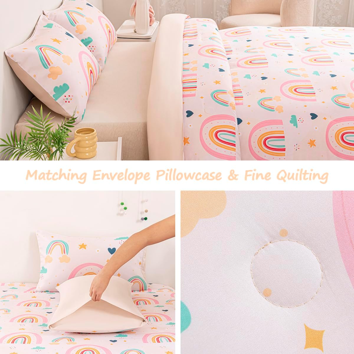 Girls Rainbow Comforter Set 3 Piece Twin