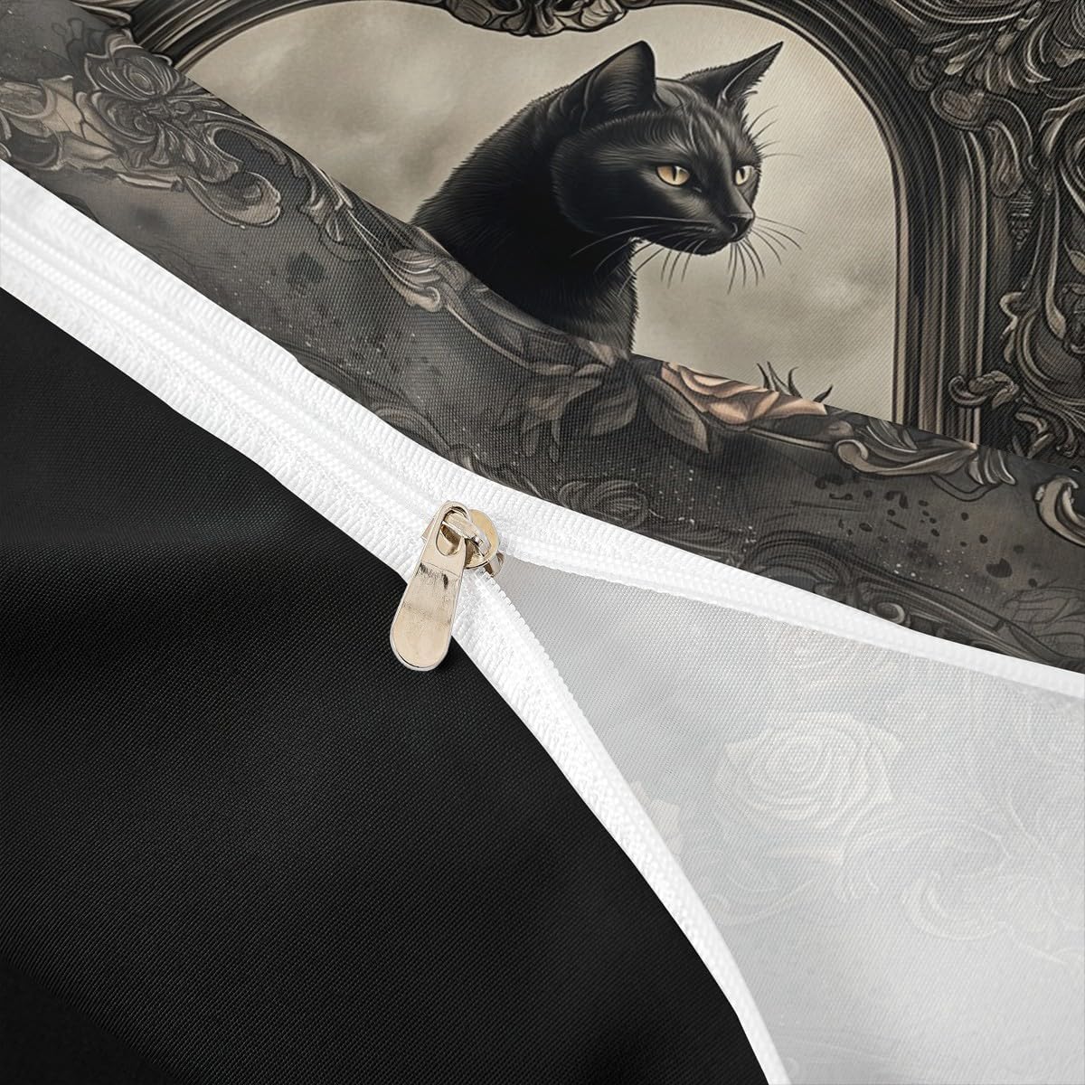 Manfei Black Cat Duvet Cover Set with 2 Pillowcases