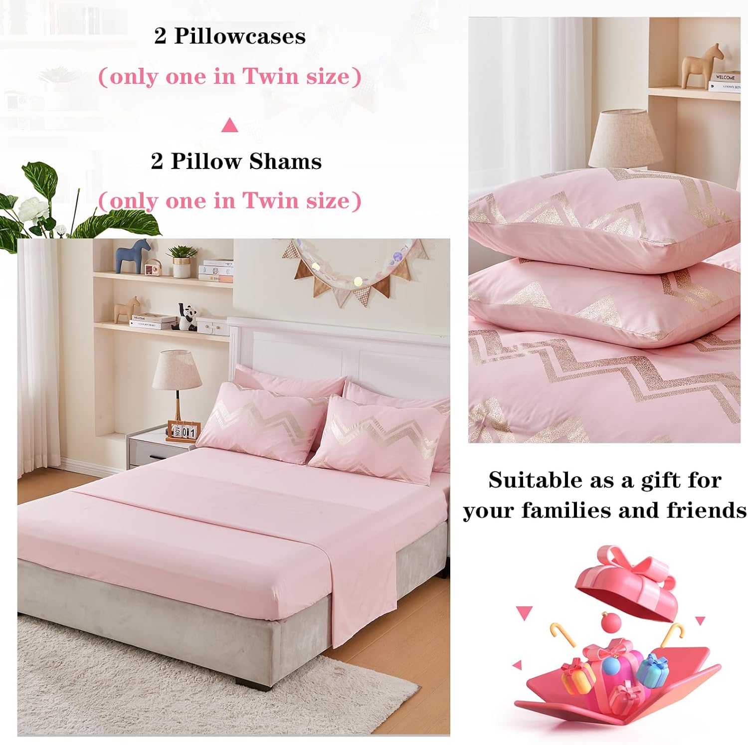 Wowelife 5-Piece Pink TwinTwin XL Comforter Set