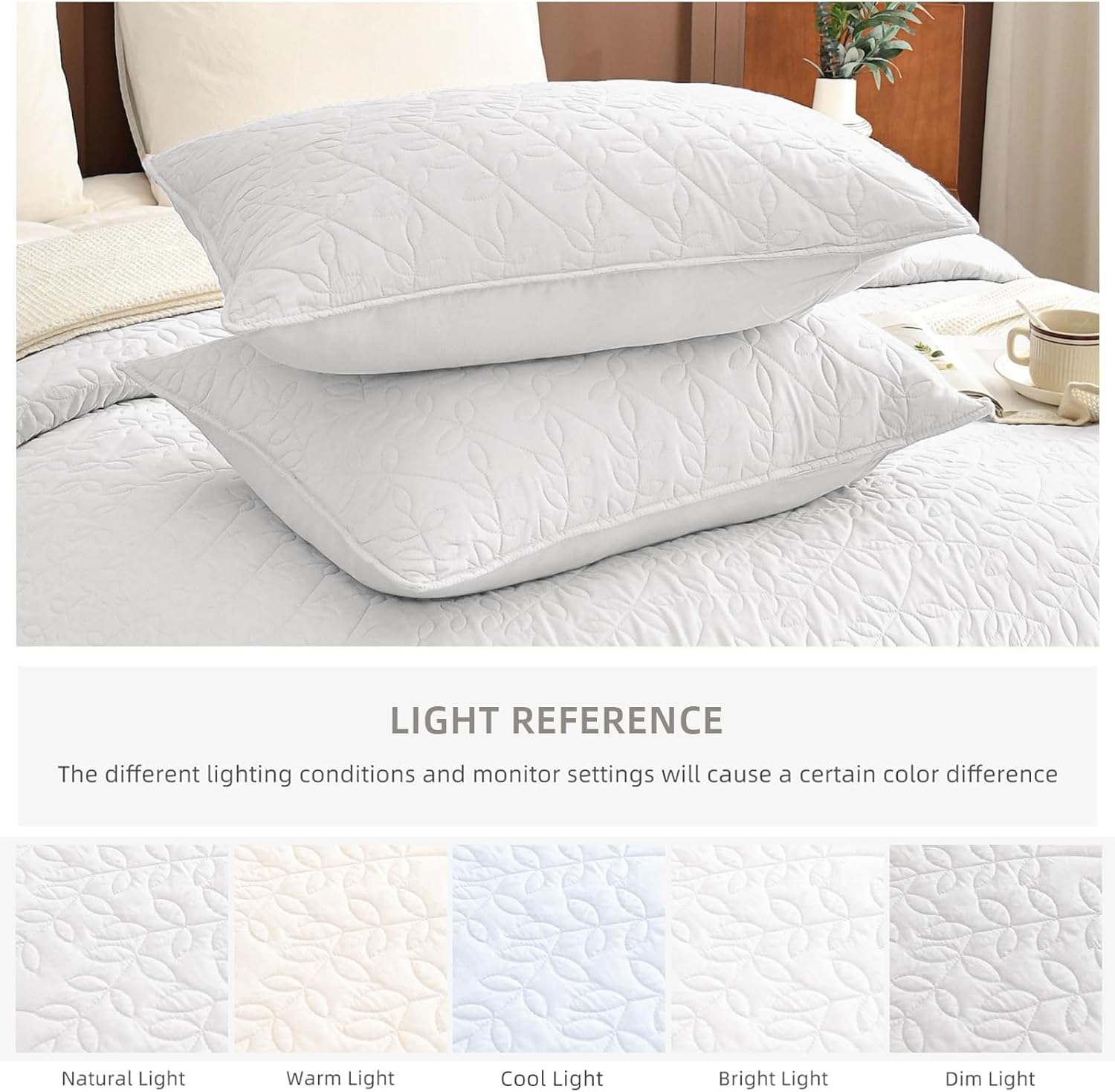Lady Ann White Leaves Oversized King Quilt Set