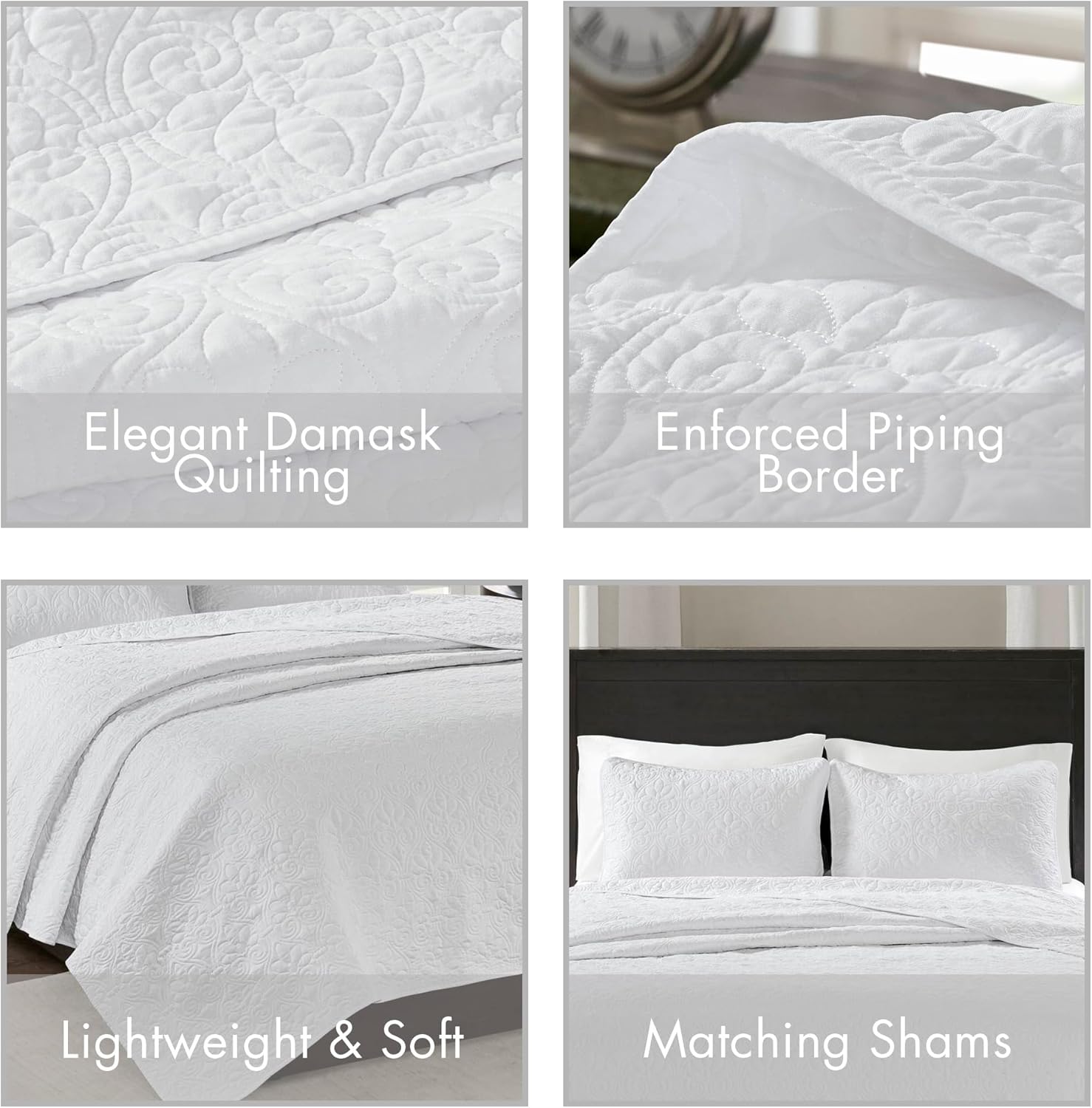 Madison Park Quebec Quilt Set - 2 Piece White Damask Design