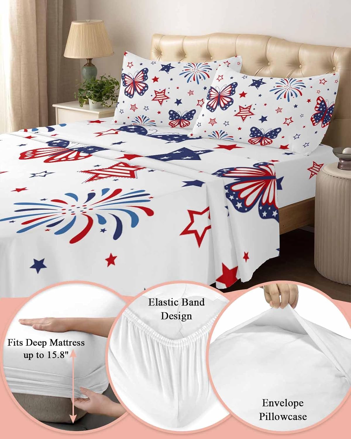 Boanket 4th of July 4 Piece Microfiber Full Sheet Set