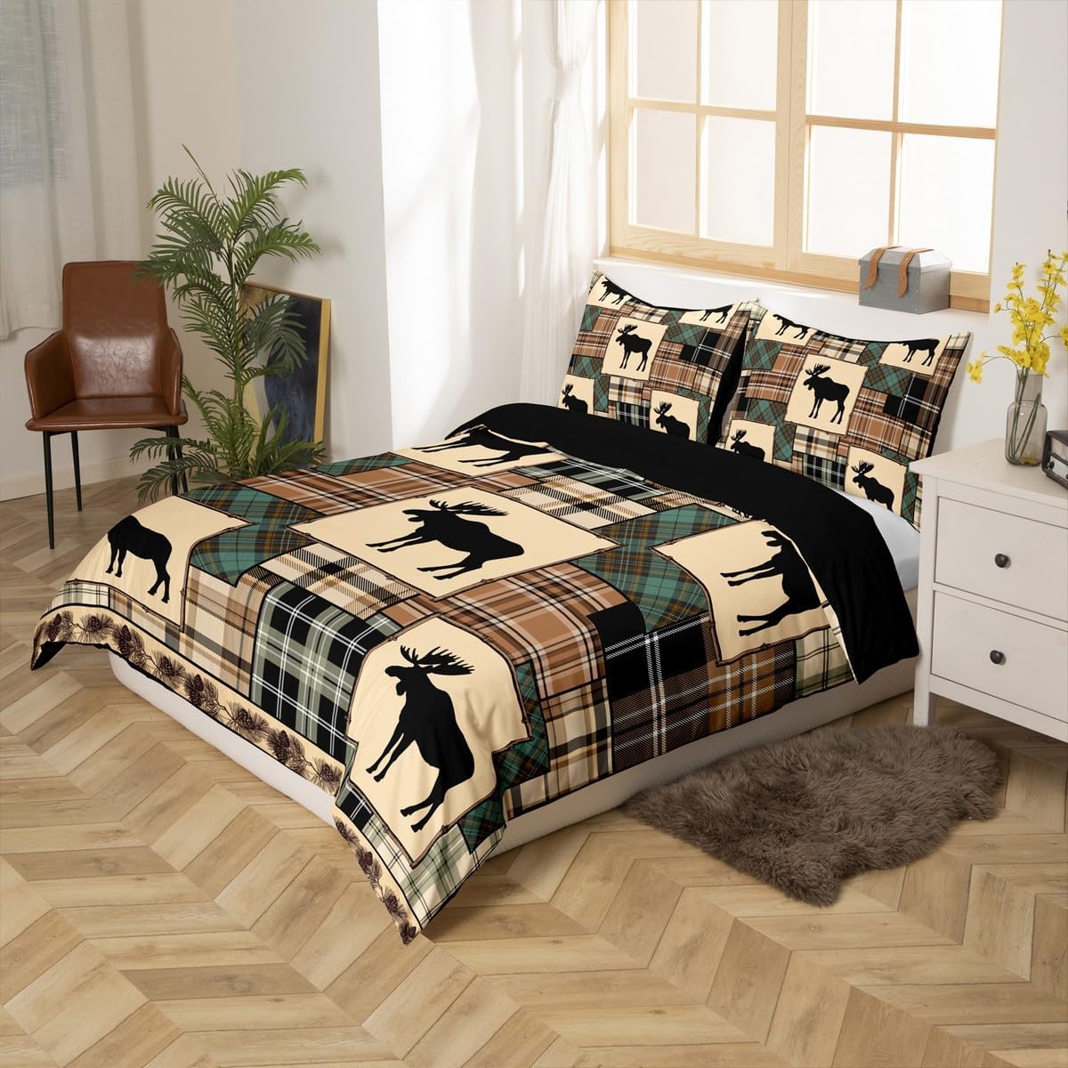 Erosebridal Rustic Moose Duvet Cover Set Queen Size 1