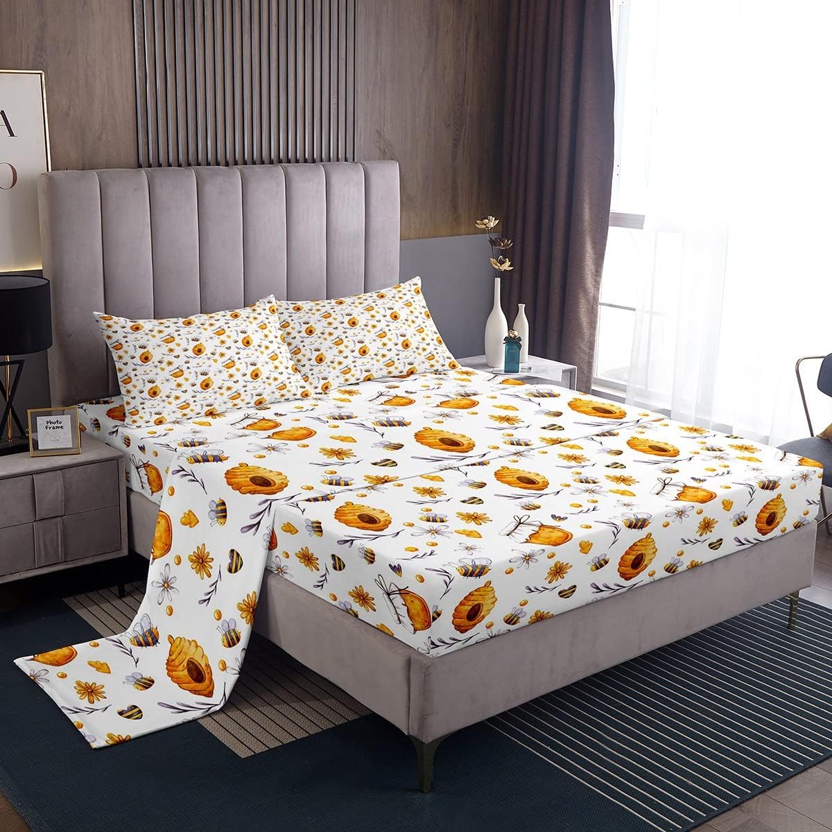 Erosebridal Honey Bees Queen Sheet Set