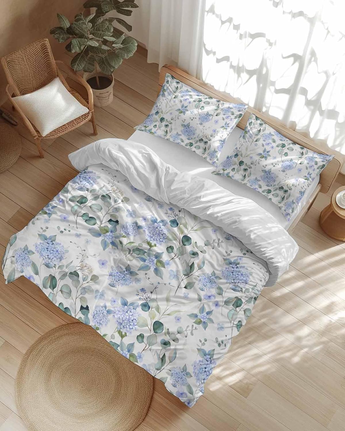 ZOE GARDEN Blue Flower Duvet Cover Set Full Size 3 Piece