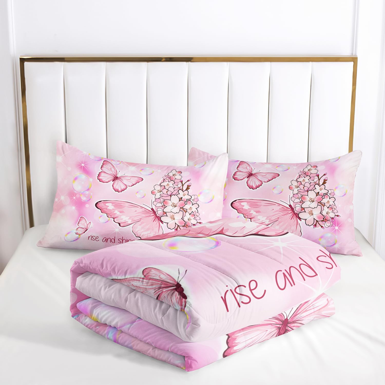AILONEN Butterfly Comforter Set Full Size Pink Tie Dye