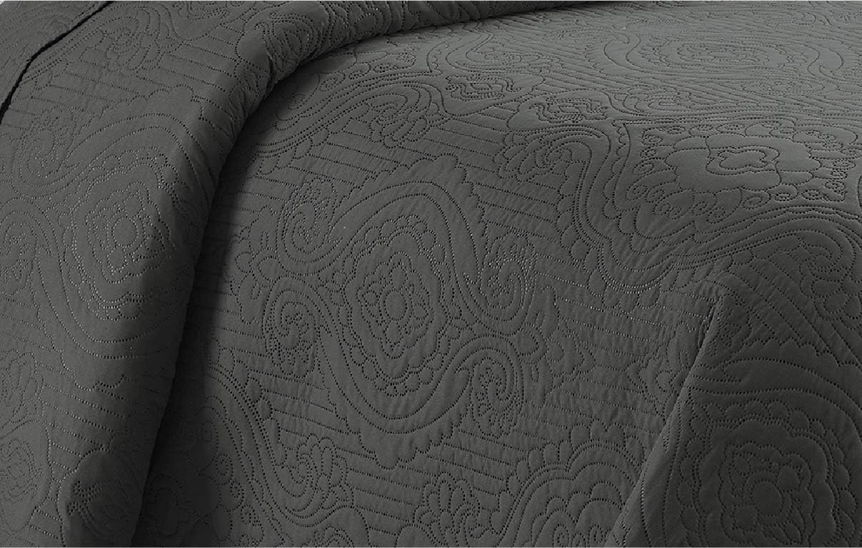 Home Collection 3pc King Cal King Bedspread Set Luxury Embossed Light Weight Charcoal