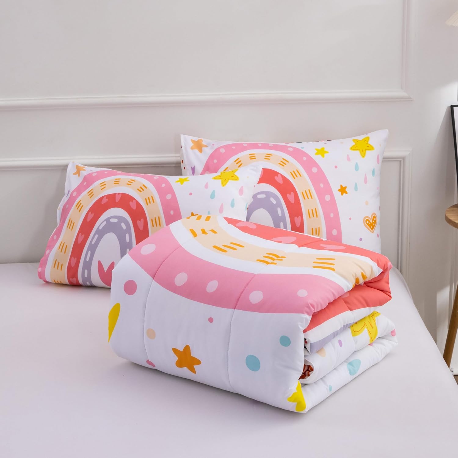 Btargot 3-Piece Rainbow Comforter Set for Kids