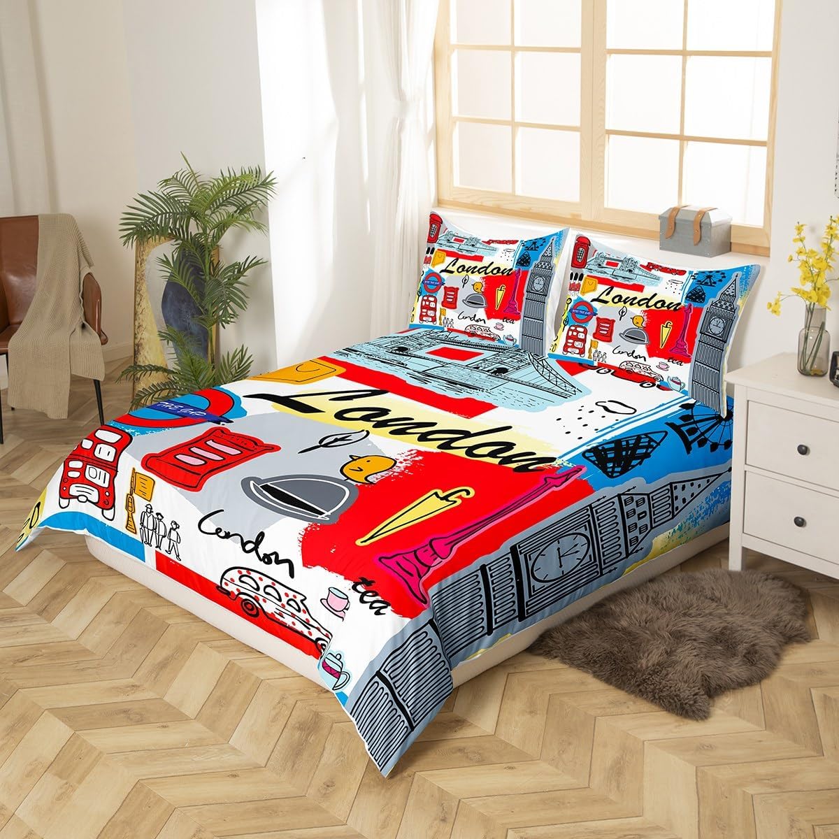 Feelyou London Themed Duvet Cover Set Twin Size 2Pcs