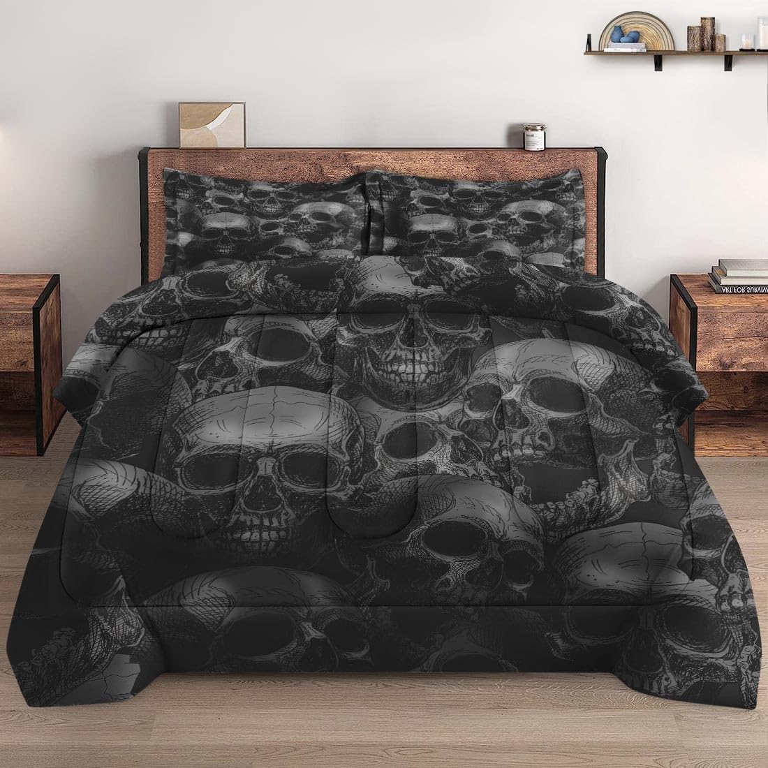 Pamnest Skull Skeleton Comforter Set 3 Pcs Full Size