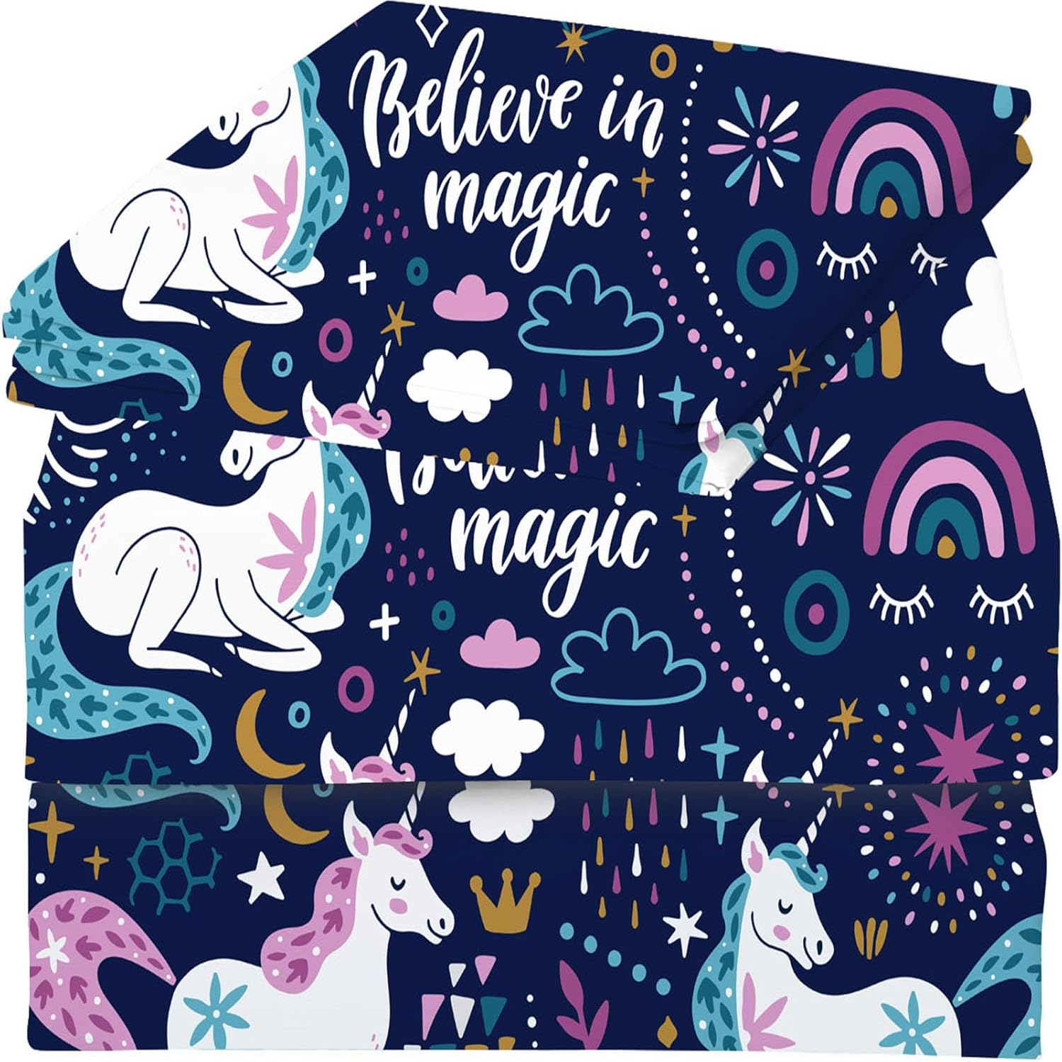 VTKON Navy Blue Unicorn Sheet Set Queen