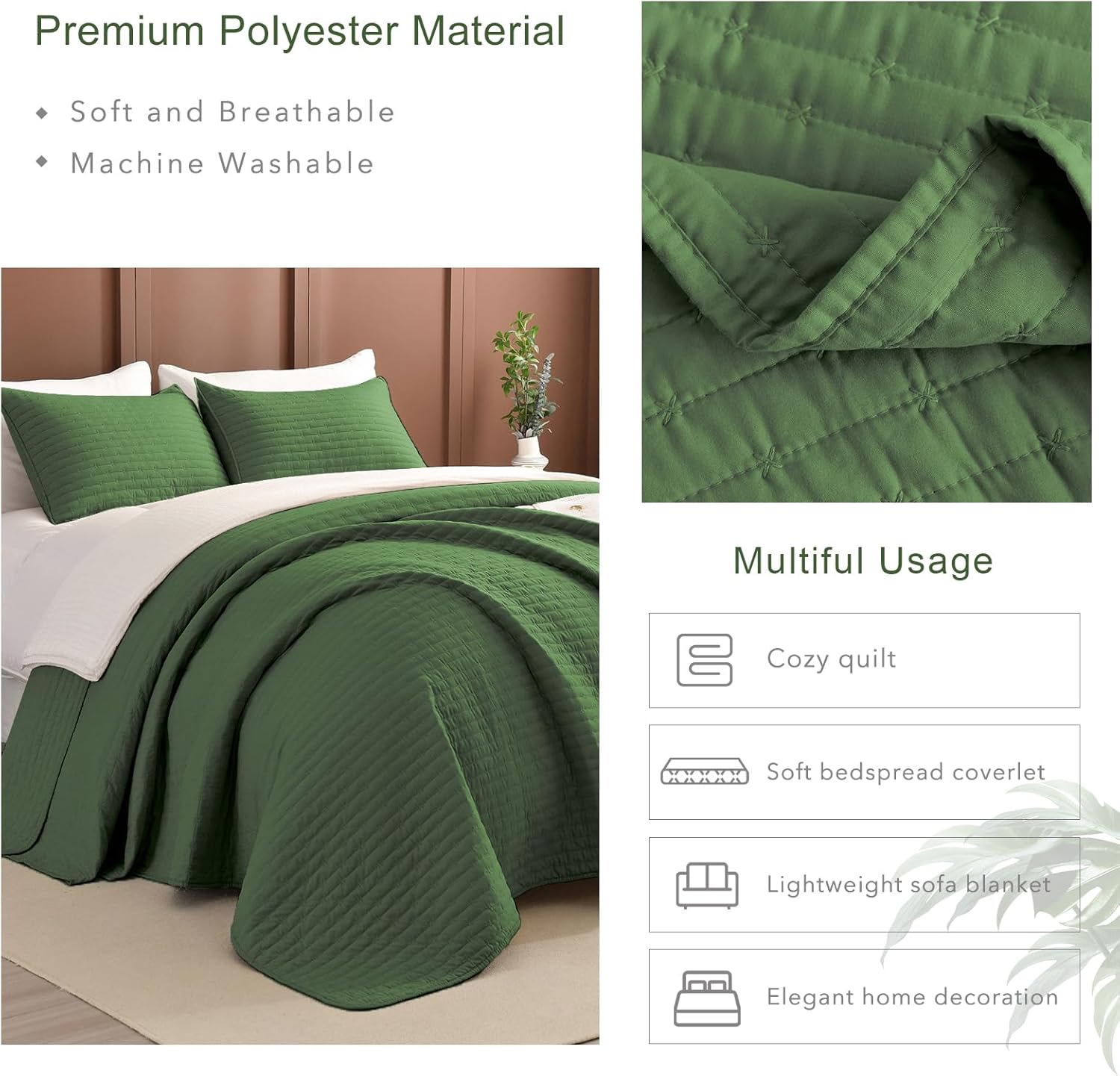 Masaca Olive Green Oversized Queen Quilt Set
