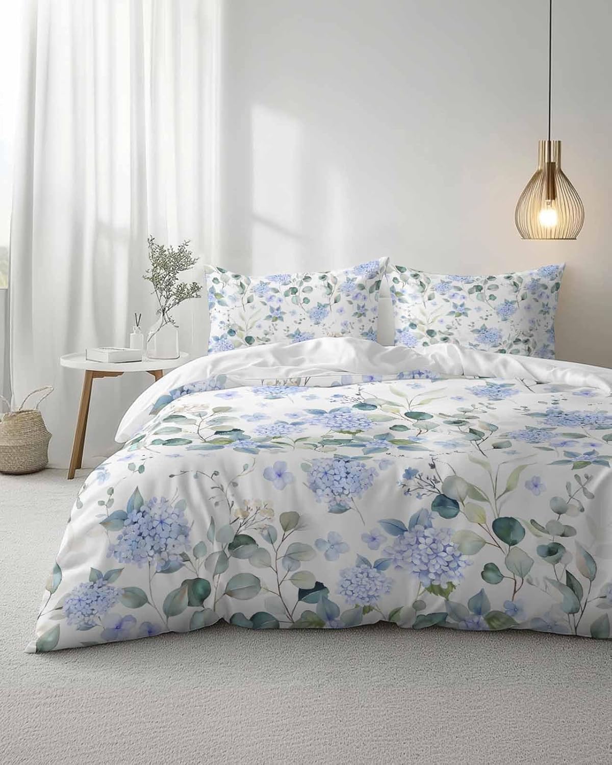 ZOE GARDEN Blue Flower Duvet Cover Set Full Size 3 Piece