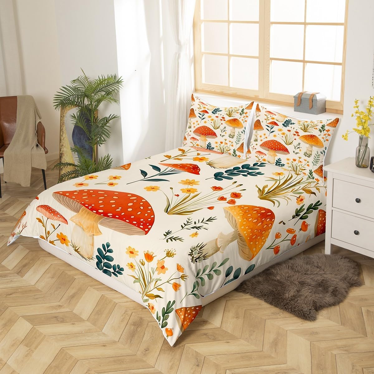 Feelyou Wild Mushroom Duvet Cover Set for Kids Queen Size