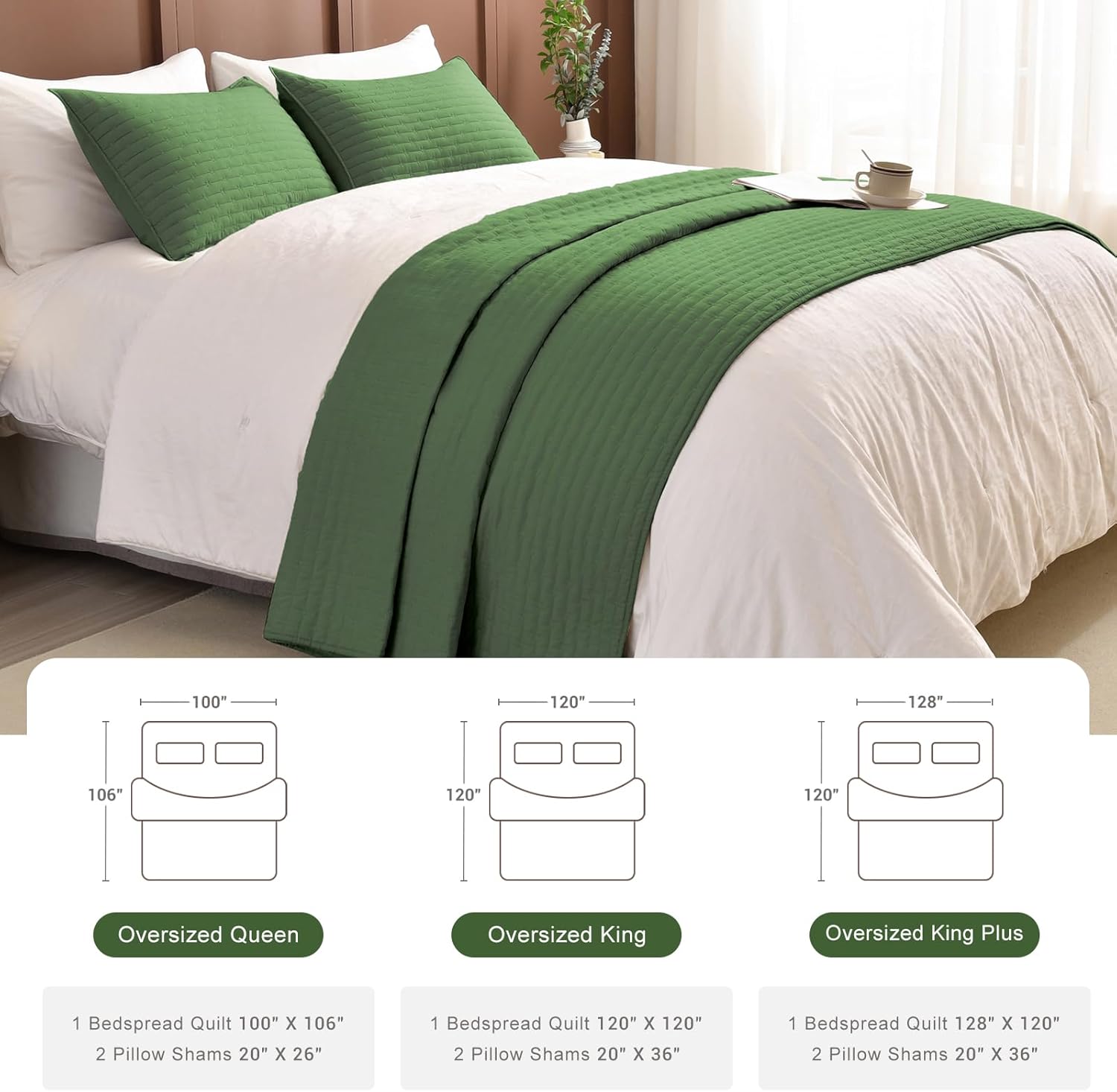 Masaca Olive Green Oversized Queen Quilt Set