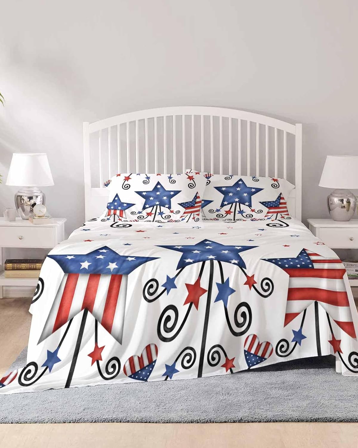 Boanket Bedding King Sheet Set 4th of July 4 Piece Microfiber