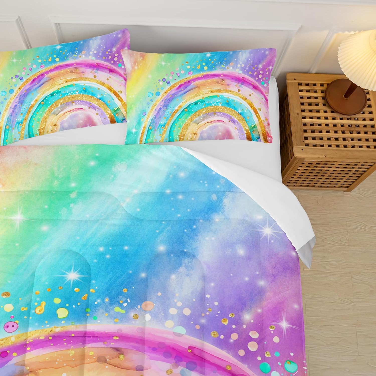 Cute Rainbow Queen Comforter Set for Kids