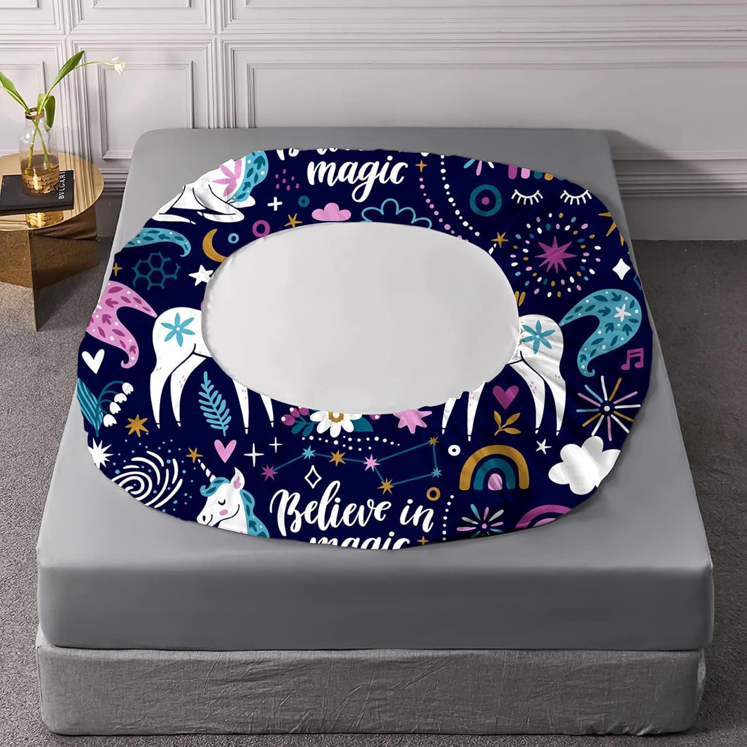 VTKON Navy Blue Unicorn Sheet Set Queen