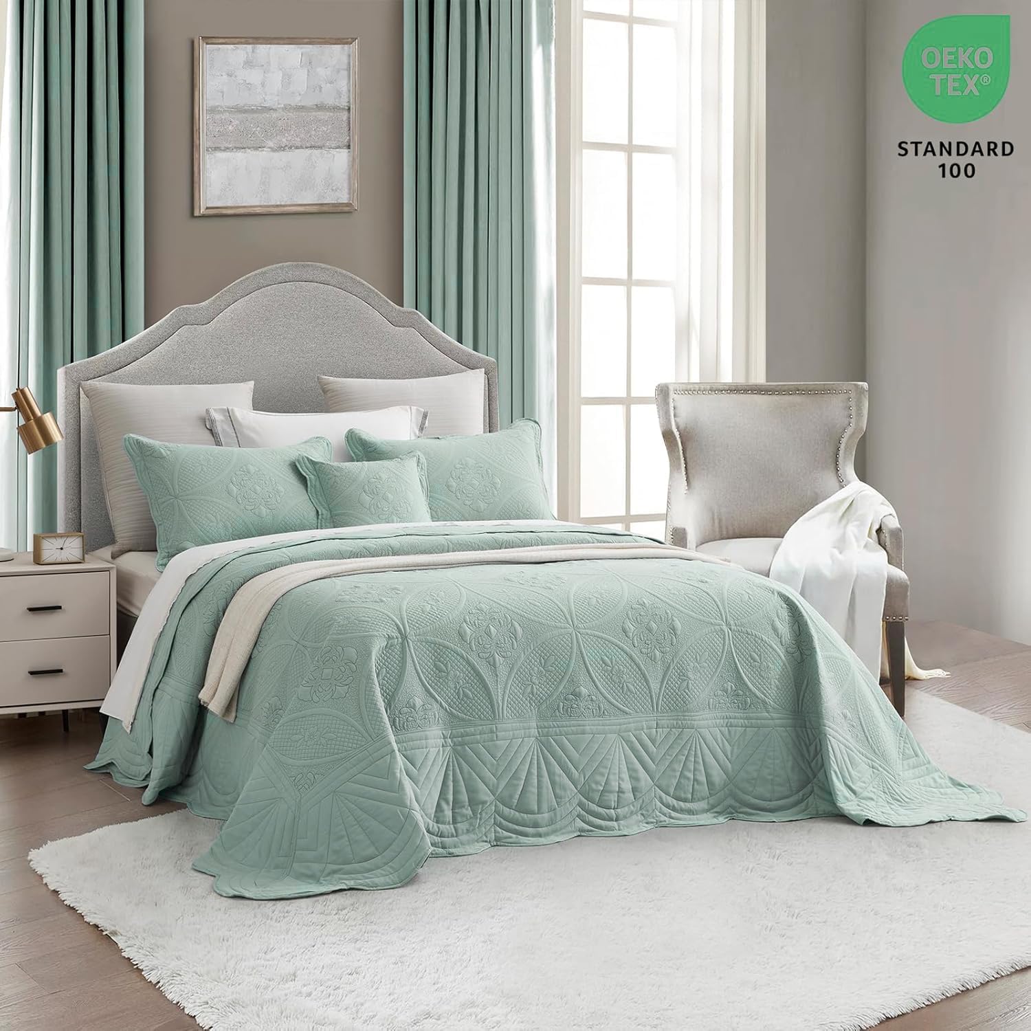 DaisyHuang Oversized Bedspread Set 5 Piece Seaglass