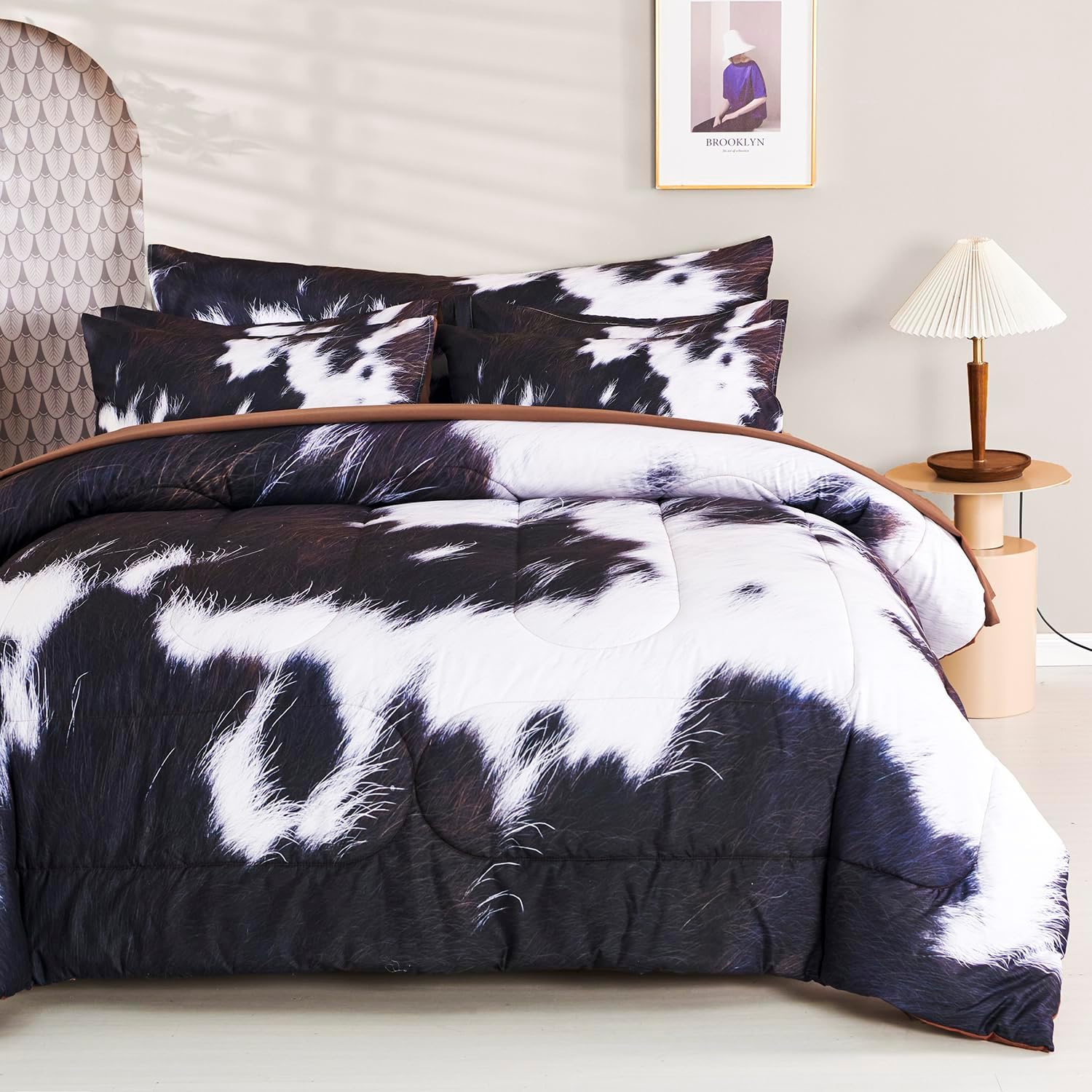 SUCSES 8-Piece Cal King Comforter Set with Cow Fur Print 1