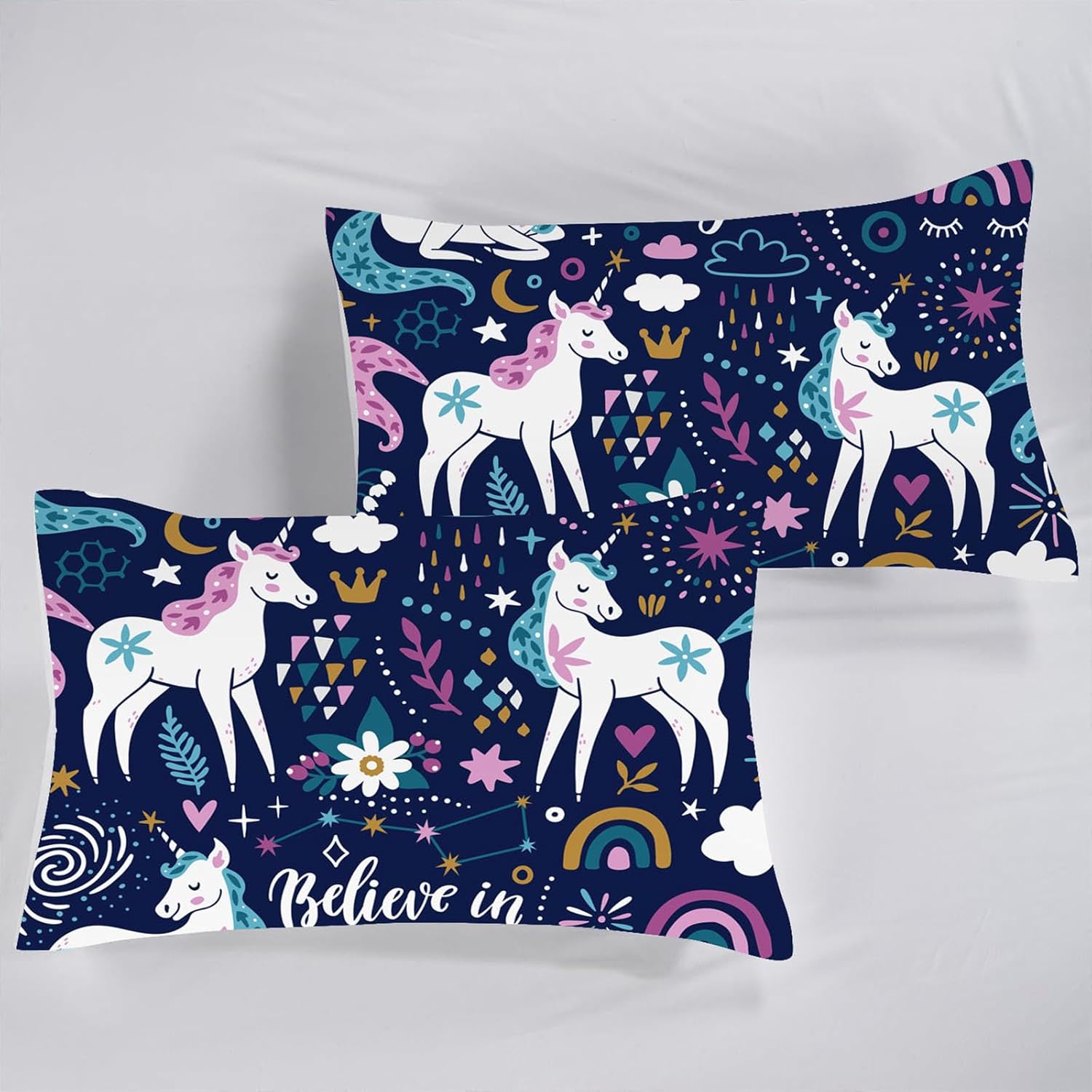 VTKON Navy Blue Unicorn Sheet Set Queen