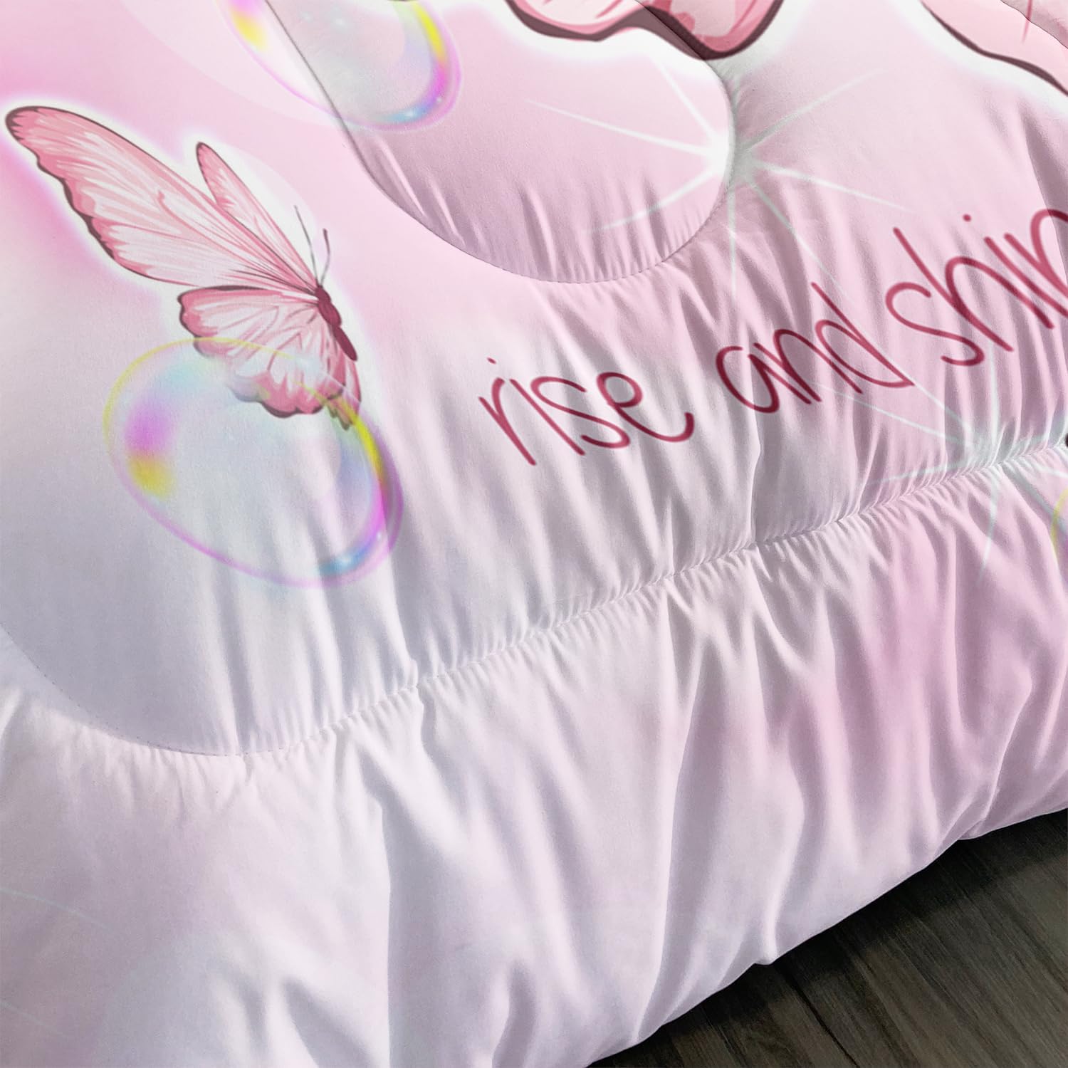 AILONEN Butterfly Comforter Set Full Size Pink Tie Dye