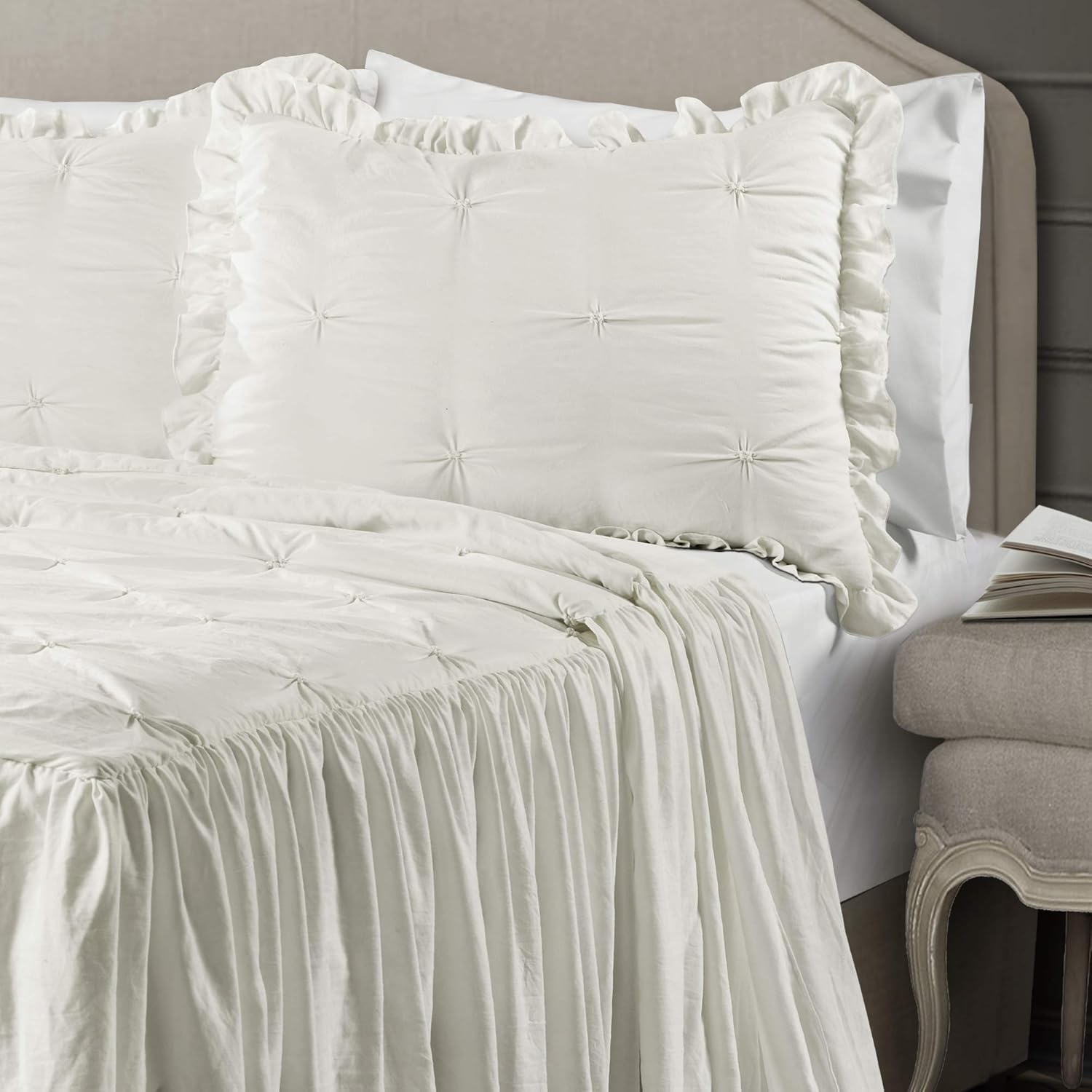 Lush Decor Ravello Pintuck Ruffle Skirt Bedspread Set King White