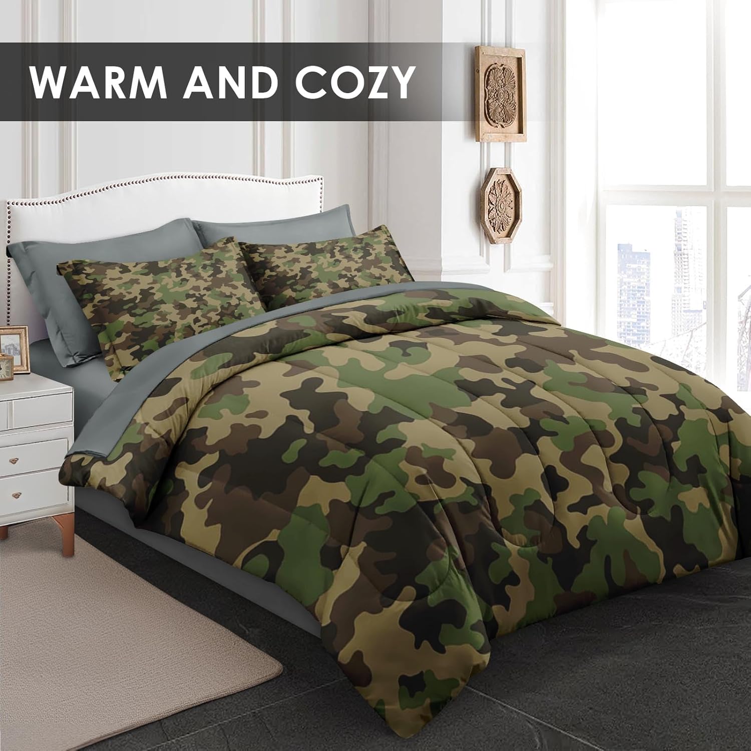 Pamnest Comforter Set King Size Camouflage 7 Pcs Bedding