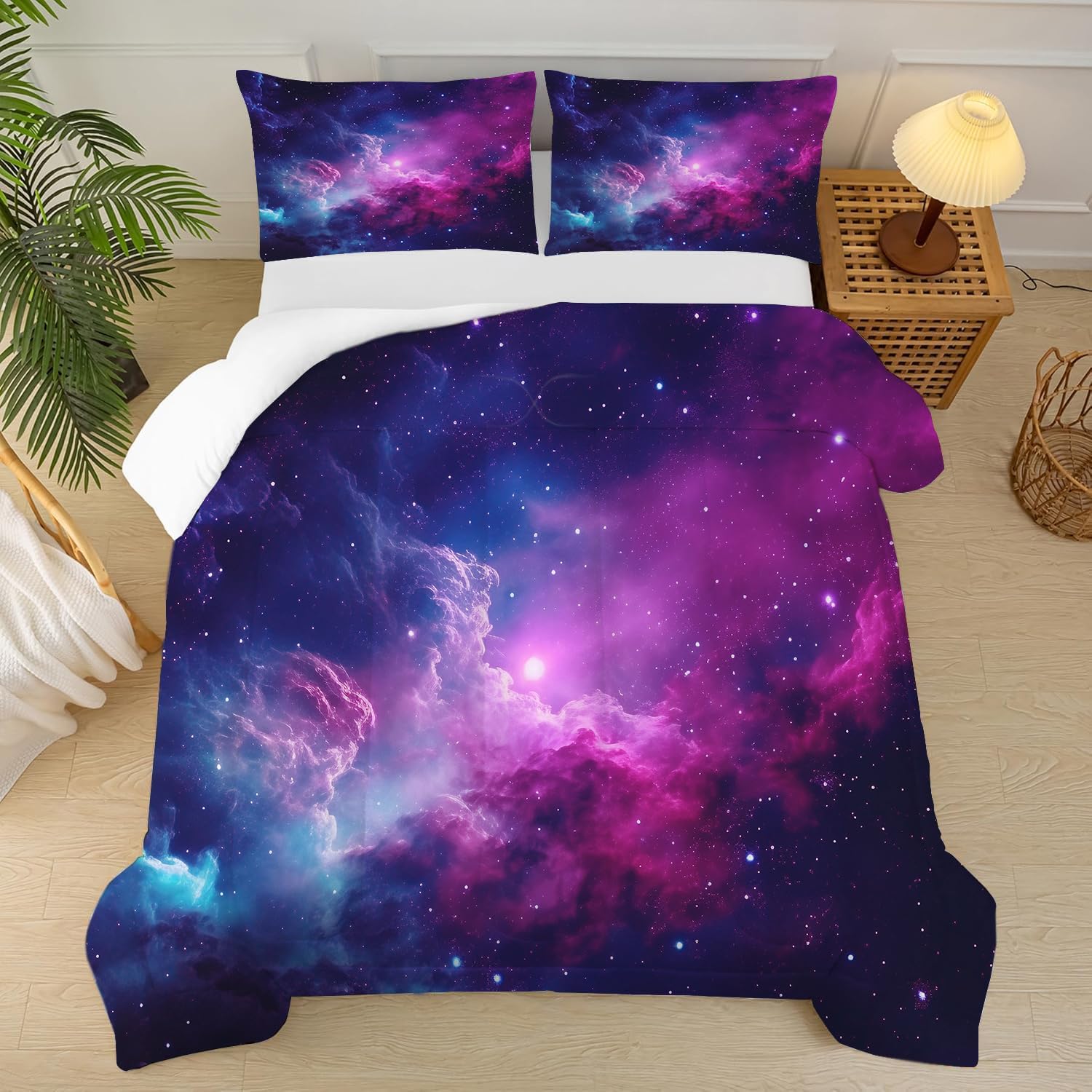 FUYEEN Galaxy Comforter Set Queen Size Purple Space