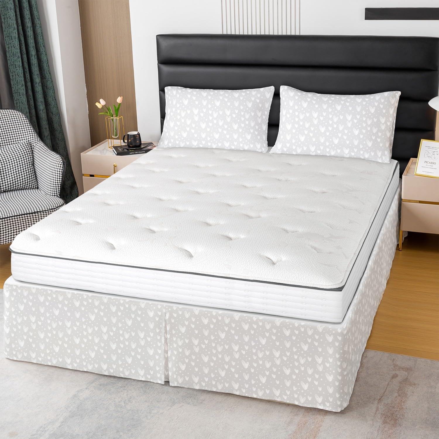 Feelyou White Love Bed Skirt Queen Size