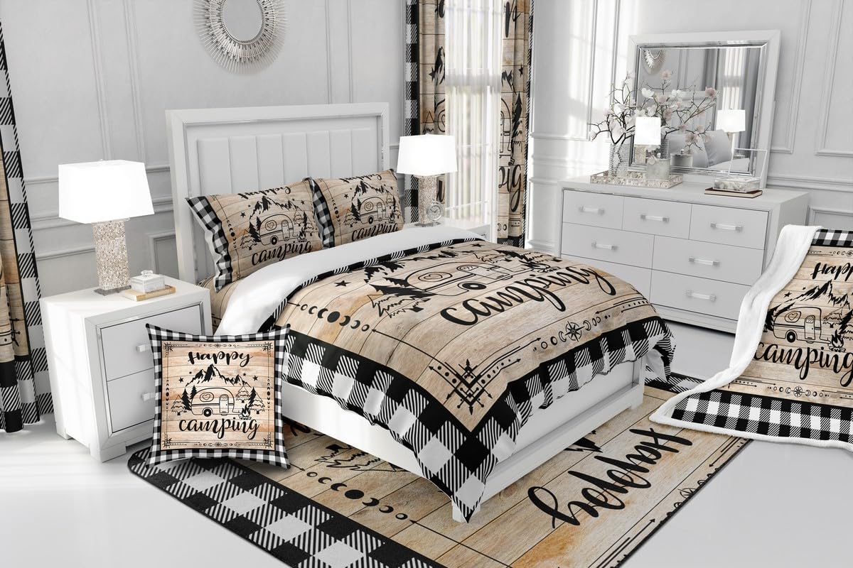 Erosebridal Happy Camping Queen Quilt Set