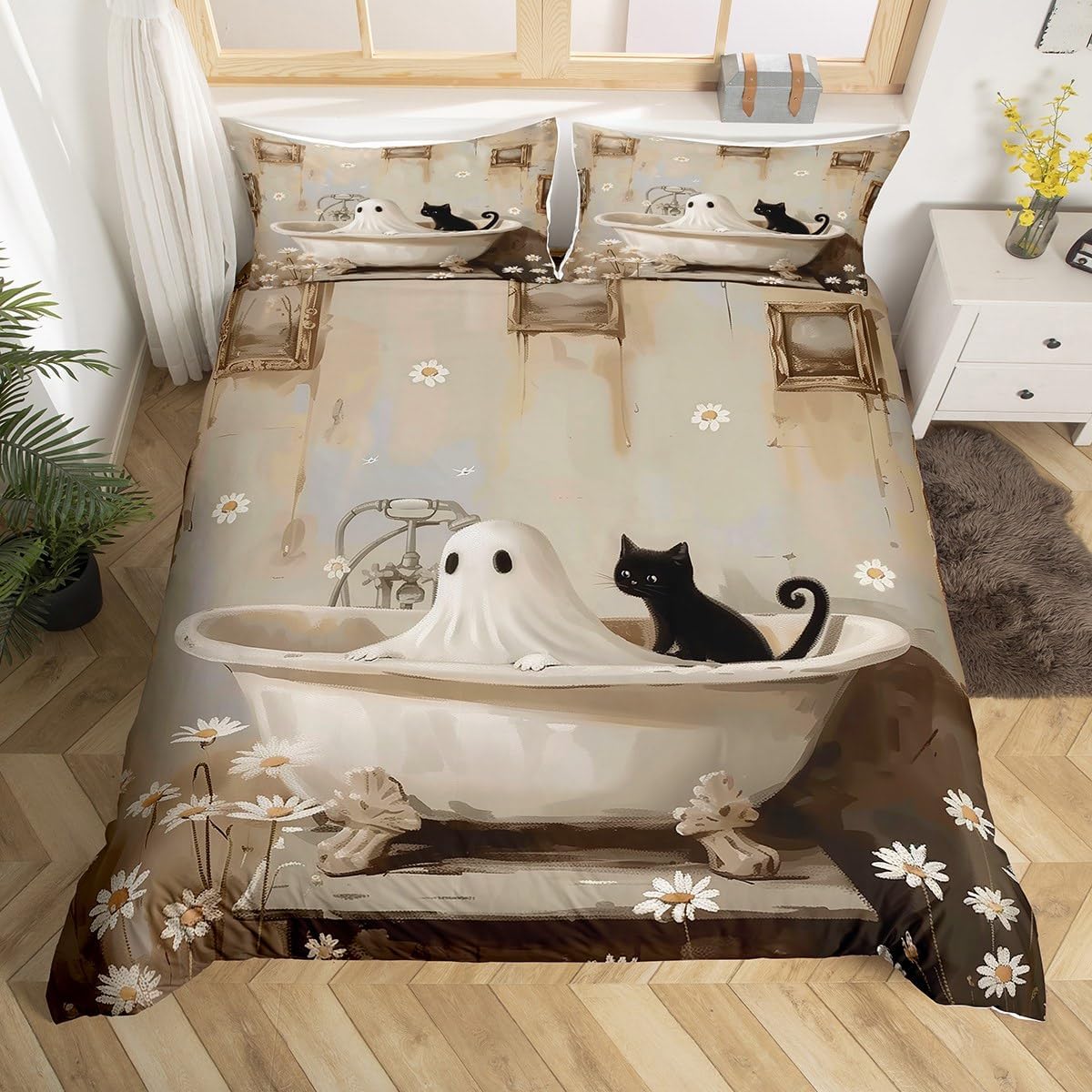 Manfei Halloween Ghost Duvet Cover Set Twin Size