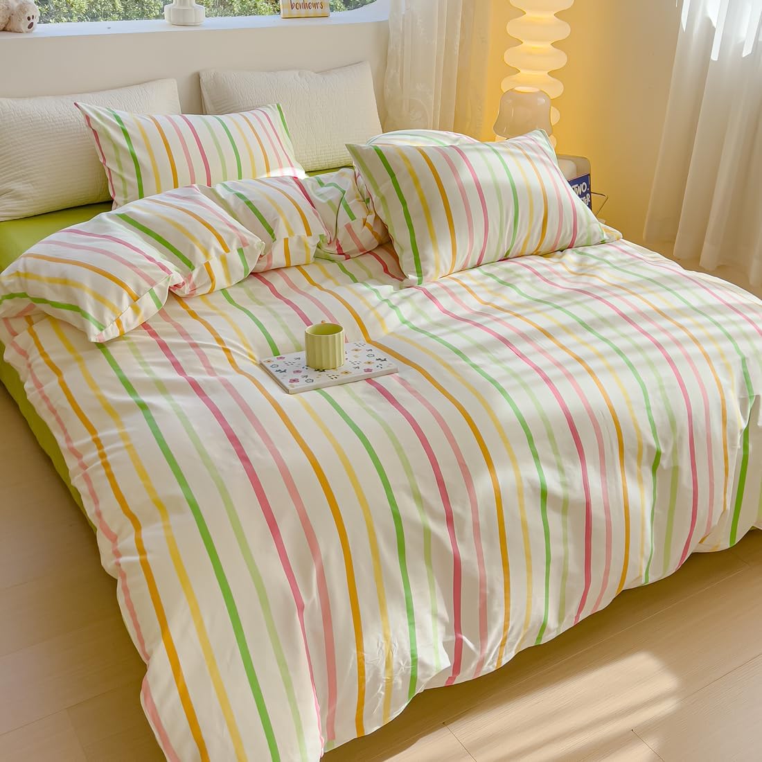 LIWHENHAO Rainbow Striped Duvet Cover Set Twin