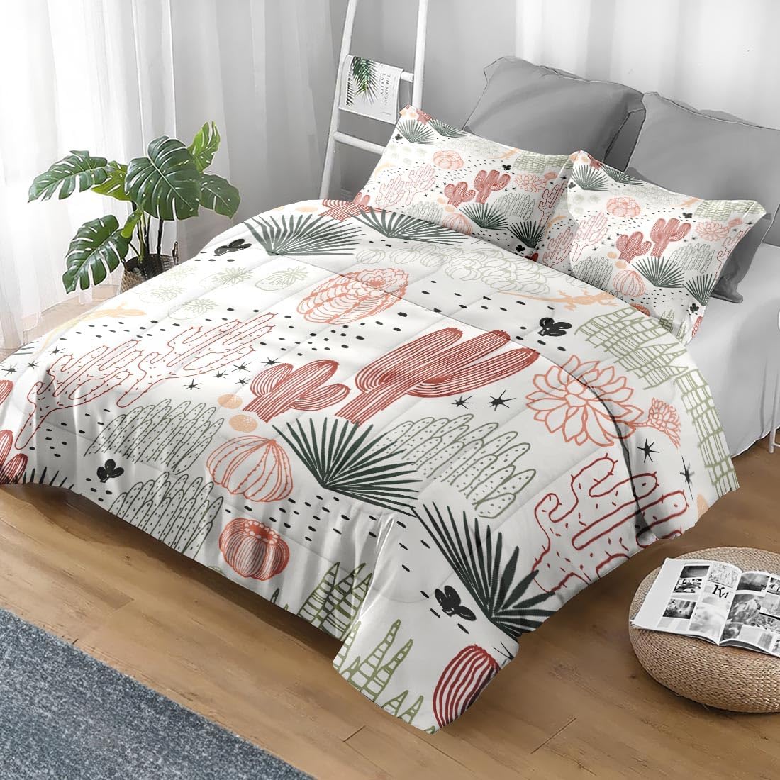 Pamnest Comforter Set Full Size - Cactus Flower Floral Design