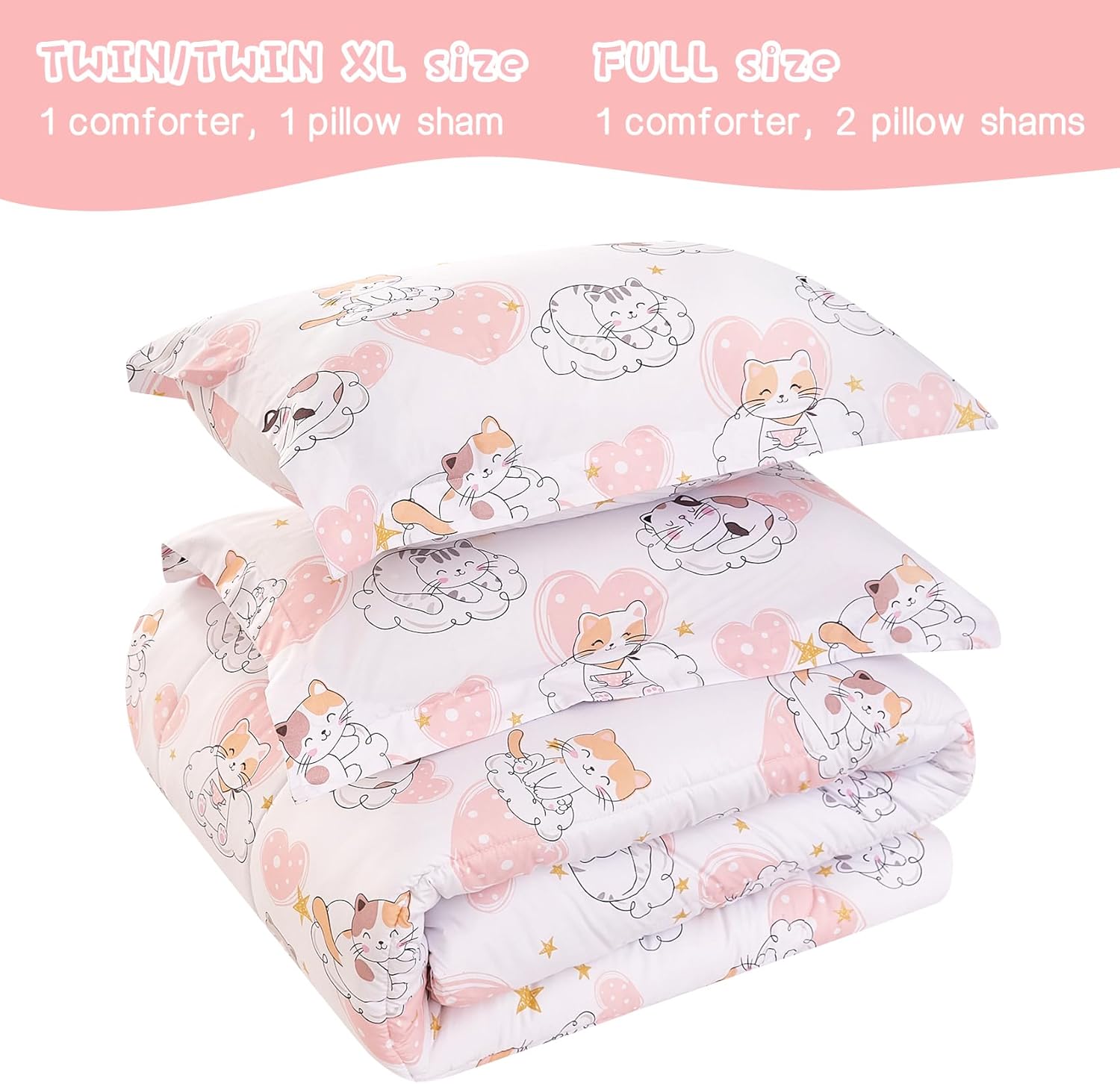 Yibeizi Cat Comforter Set for Girls Twin