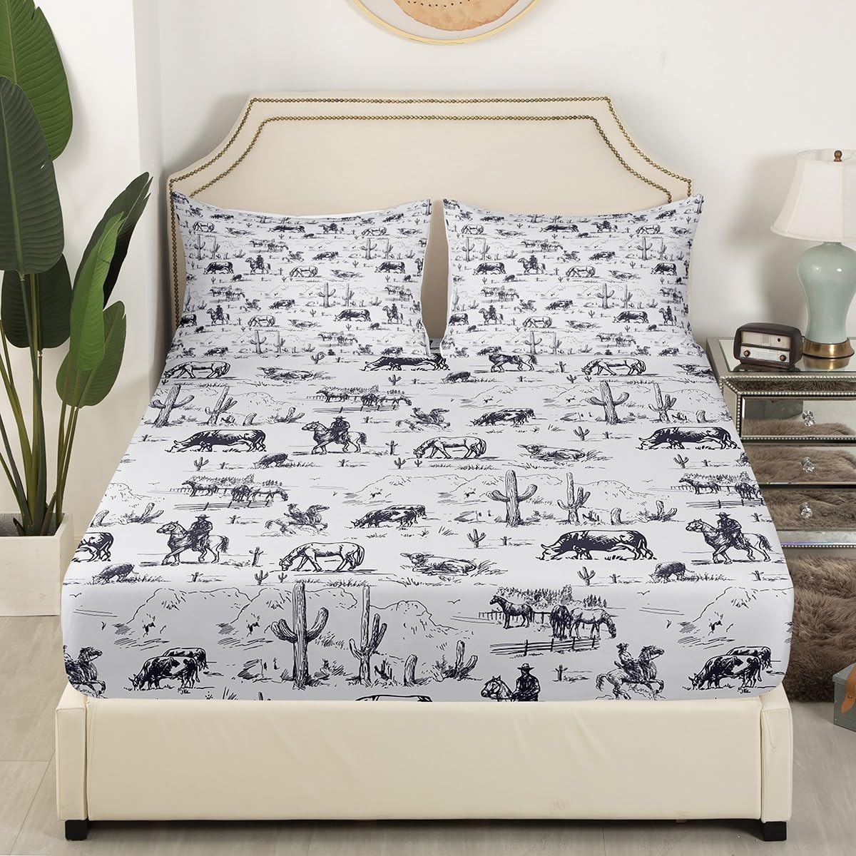 Feelyou Western Queen Size Bed Sheet Set with 3D Print Design