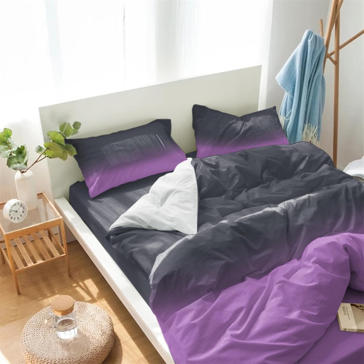 LooPoP 4PCS California King Duvet Set Purple Grey Ombre